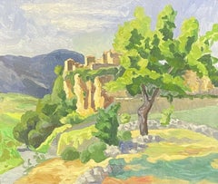 GRANDE PAESAGGIO IMPRESSIONISTA FRANCESE DEL XX SECOLO CON CASTELLO SULLE ROCCE