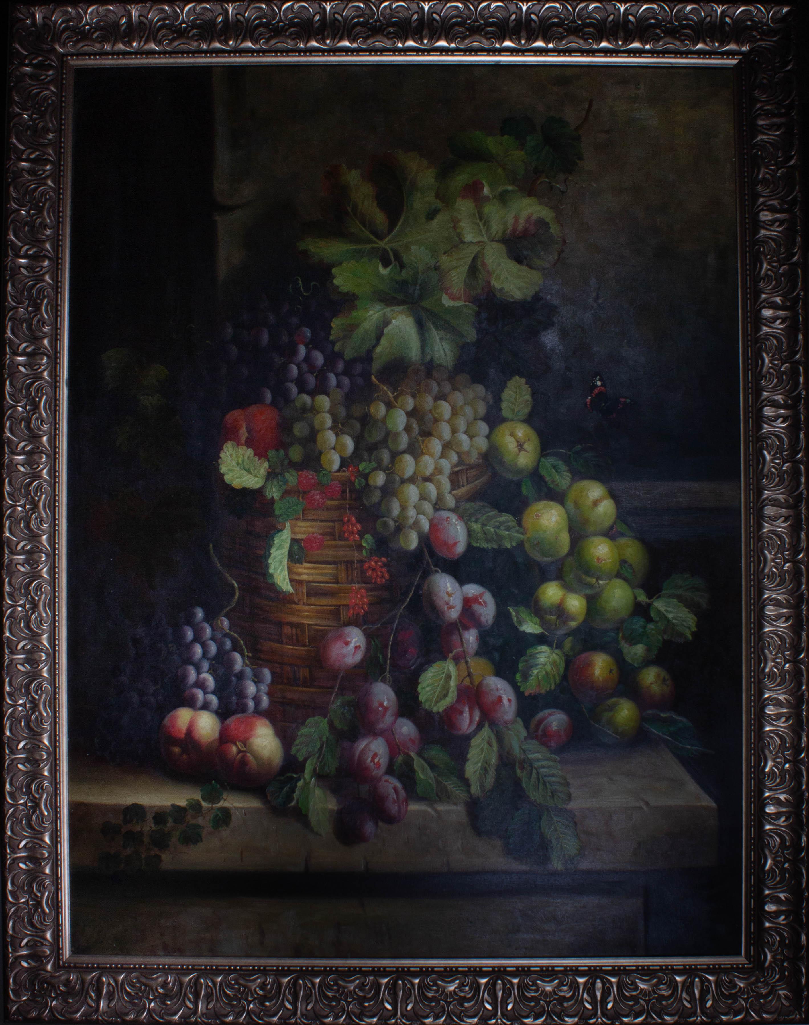 Unknown Still-Life Painting - Large 20th Century Oil - Basket of Fruit