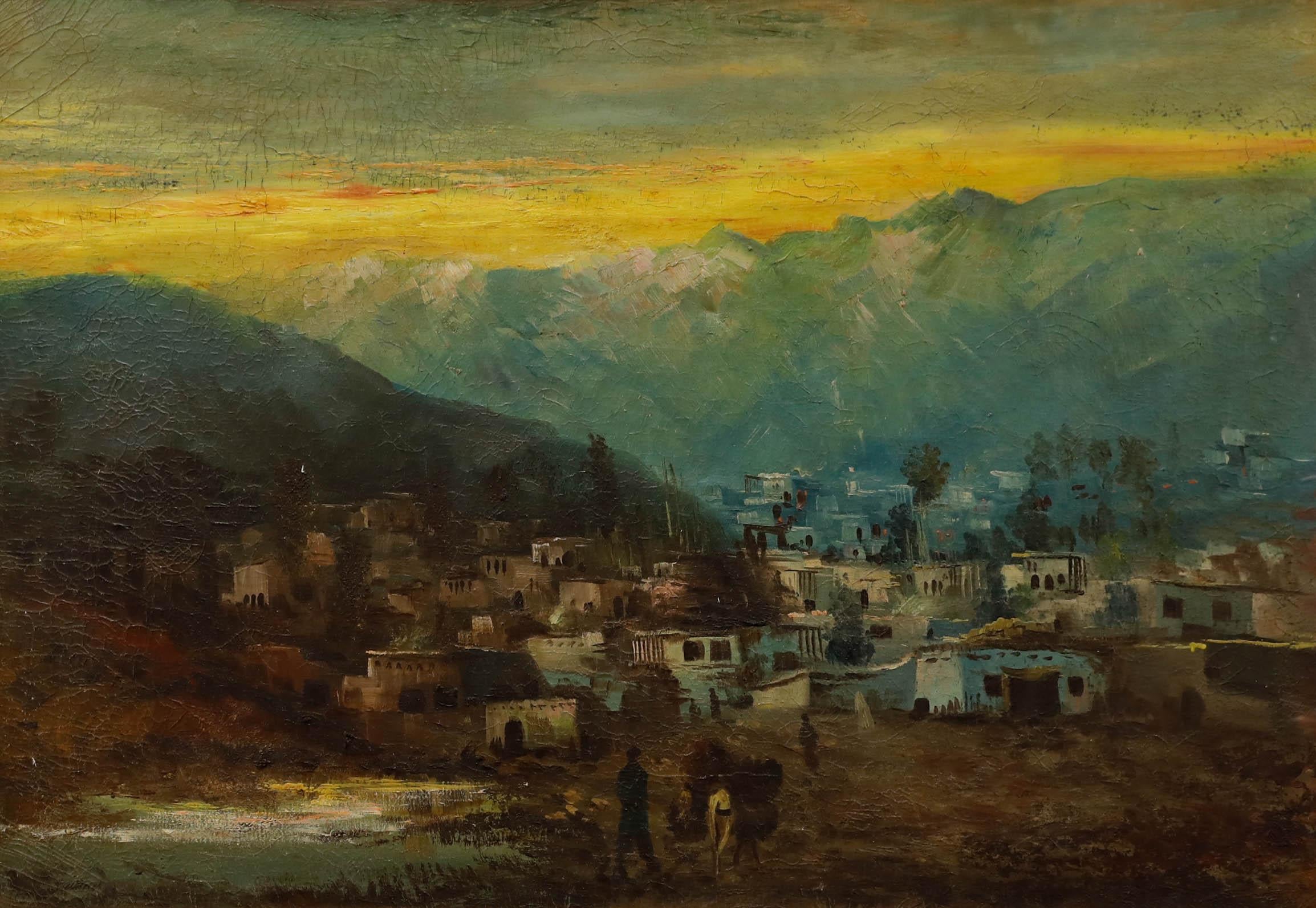 Großes Ölgemälde des 20. Jahrhunderts – Looking Towards The Himalaya – Painting von Unknown