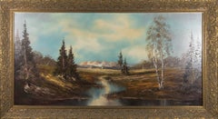 Large 20th Century Oil - Mountain Landscape with River