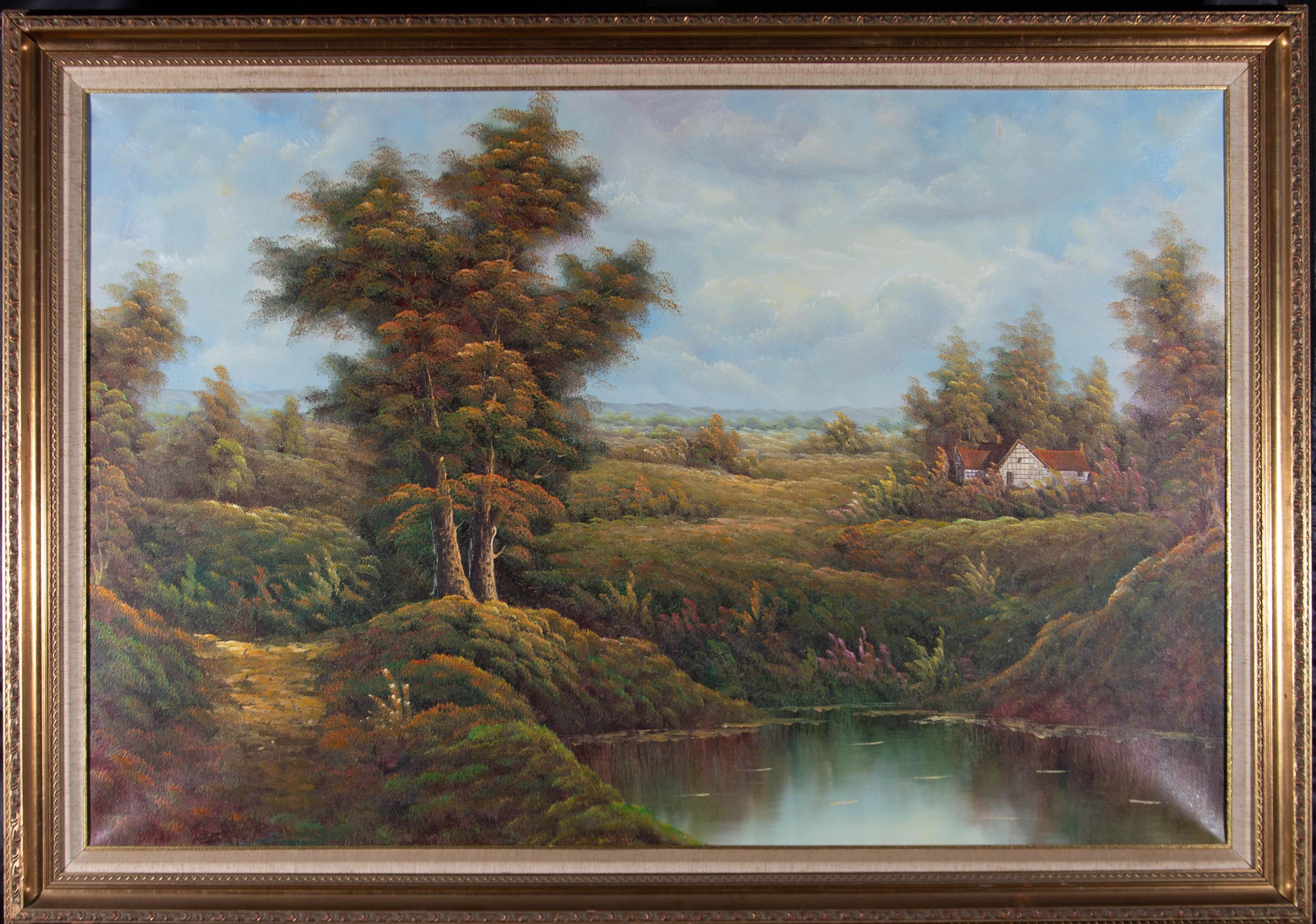 Unknown Landscape Painting - Large 20th Century Oil - Rustic Landscape