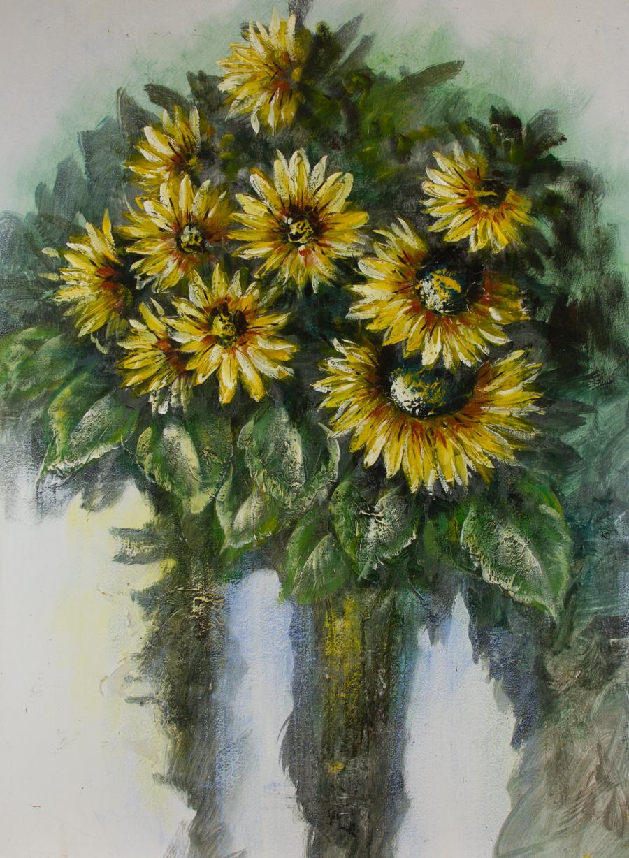 Large 20th Century Oil - The Sunflowers - Painting by Unknown