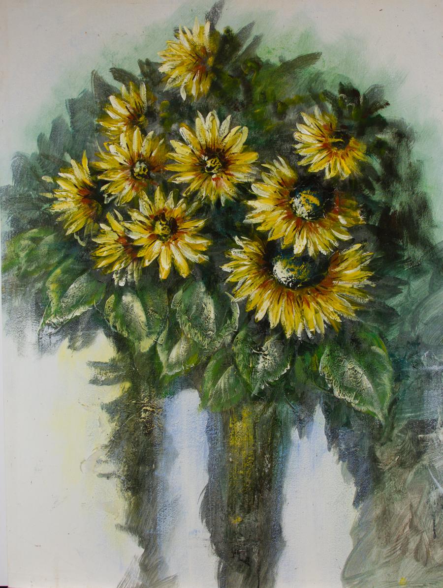 Unknown Still-Life Painting - Large 20th Century Oil - The Sunflowers