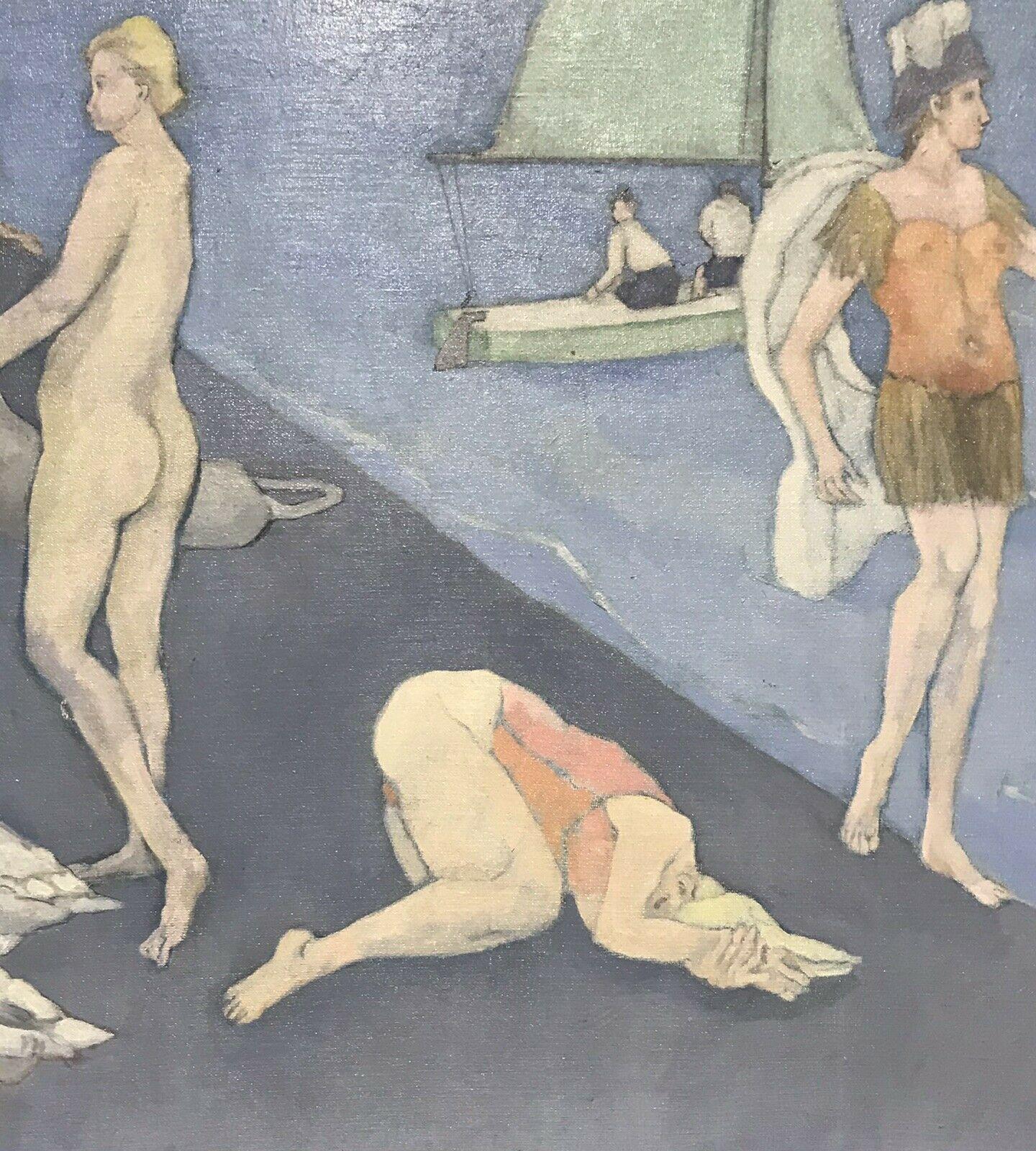 LARGE SURREAlisten OIL-MALE & FEMALE AUS dem 20. Jh. AUS dem 20. Jh. MIT SCHWARZEM HANDwerk (Grau), Nude Painting, von Unknown