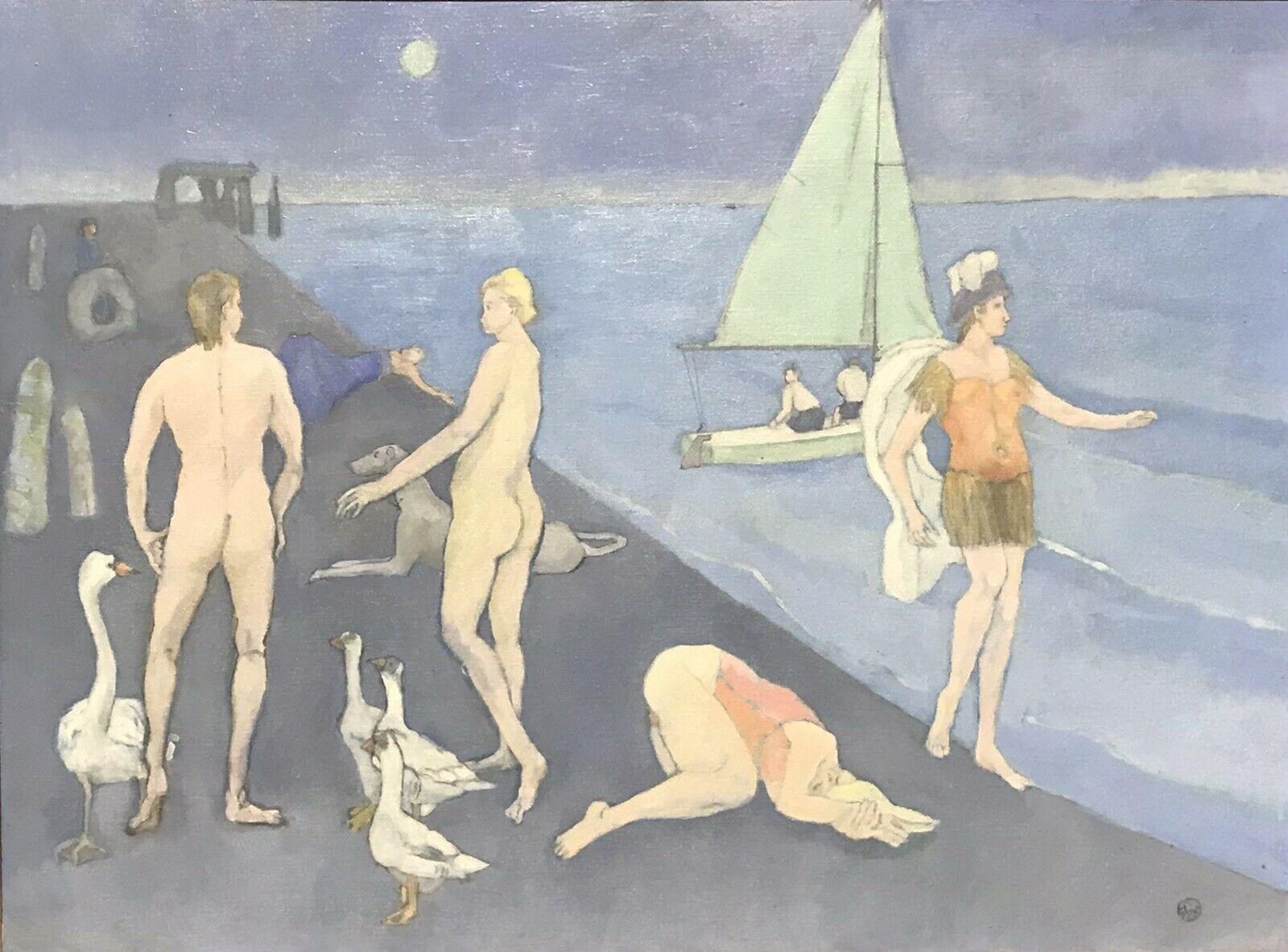Unknown Nude Painting – LARGE SURREAlisten OIL-MALE & FEMALE AUS dem 20. Jh. AUS dem 20. Jh. MIT SCHWARZEM HANDwerk