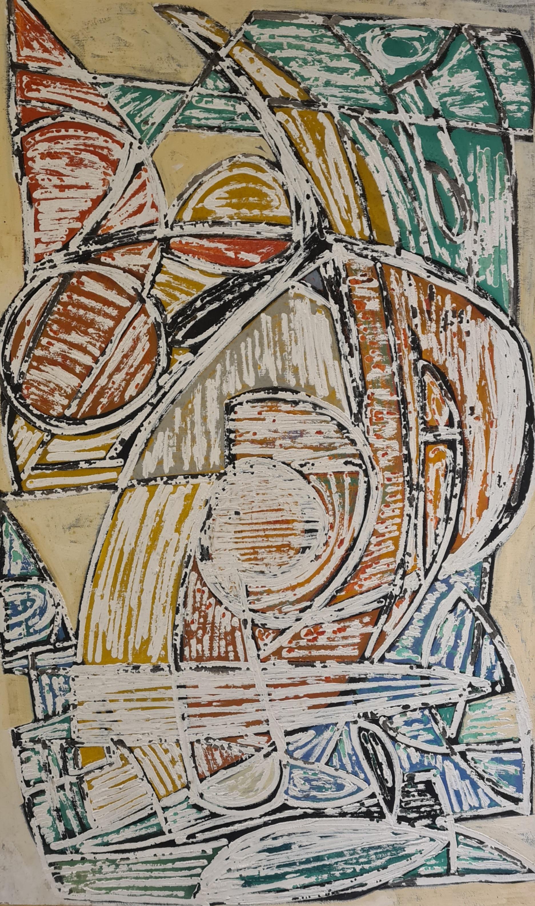 Grande olio astratto su tavola di ispirazione aborigena. - Painting Neoespressionismo di Unknown