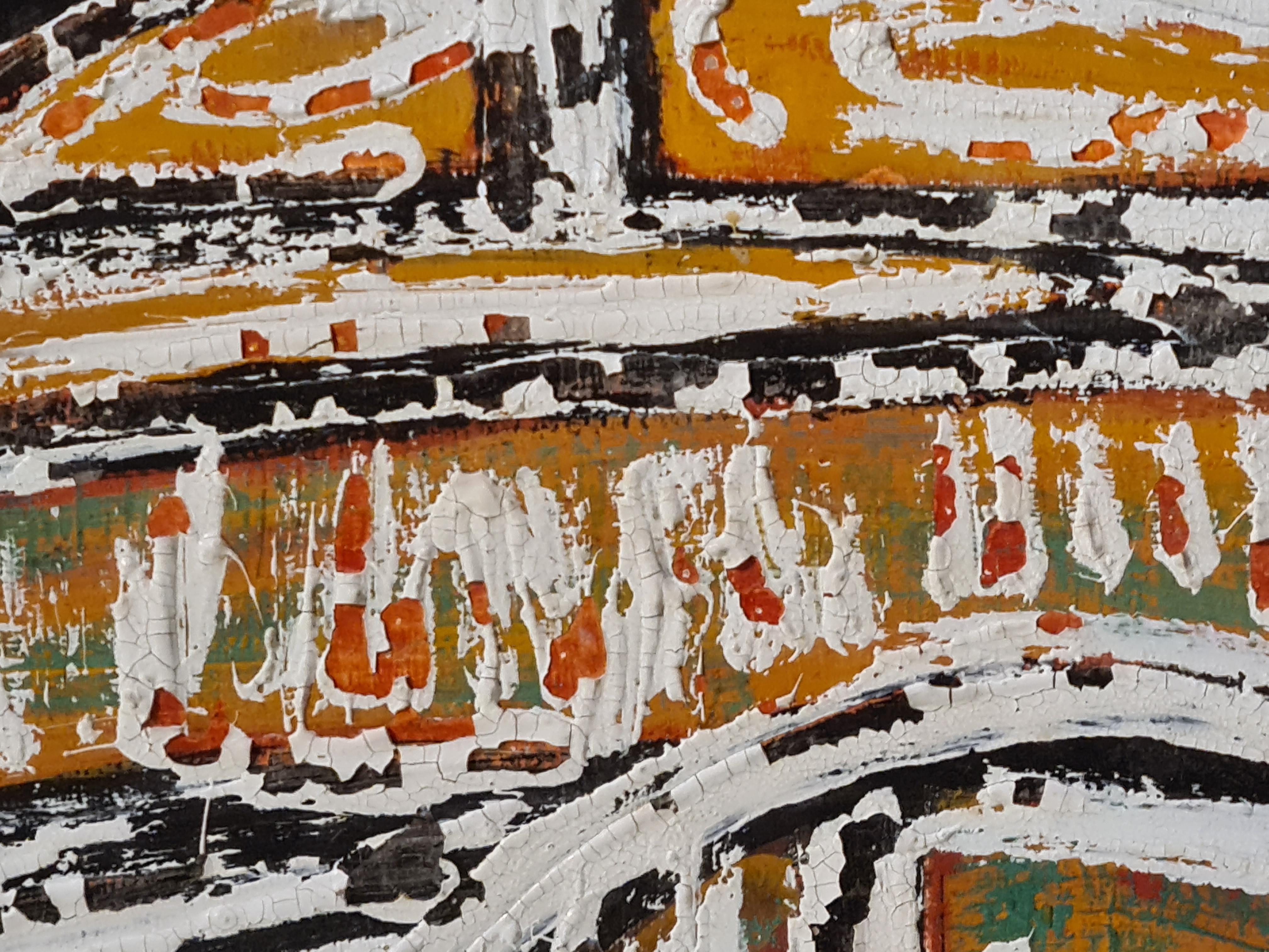Large Aboriginal-Inspired Abstract Oil on Board. For Sale 4