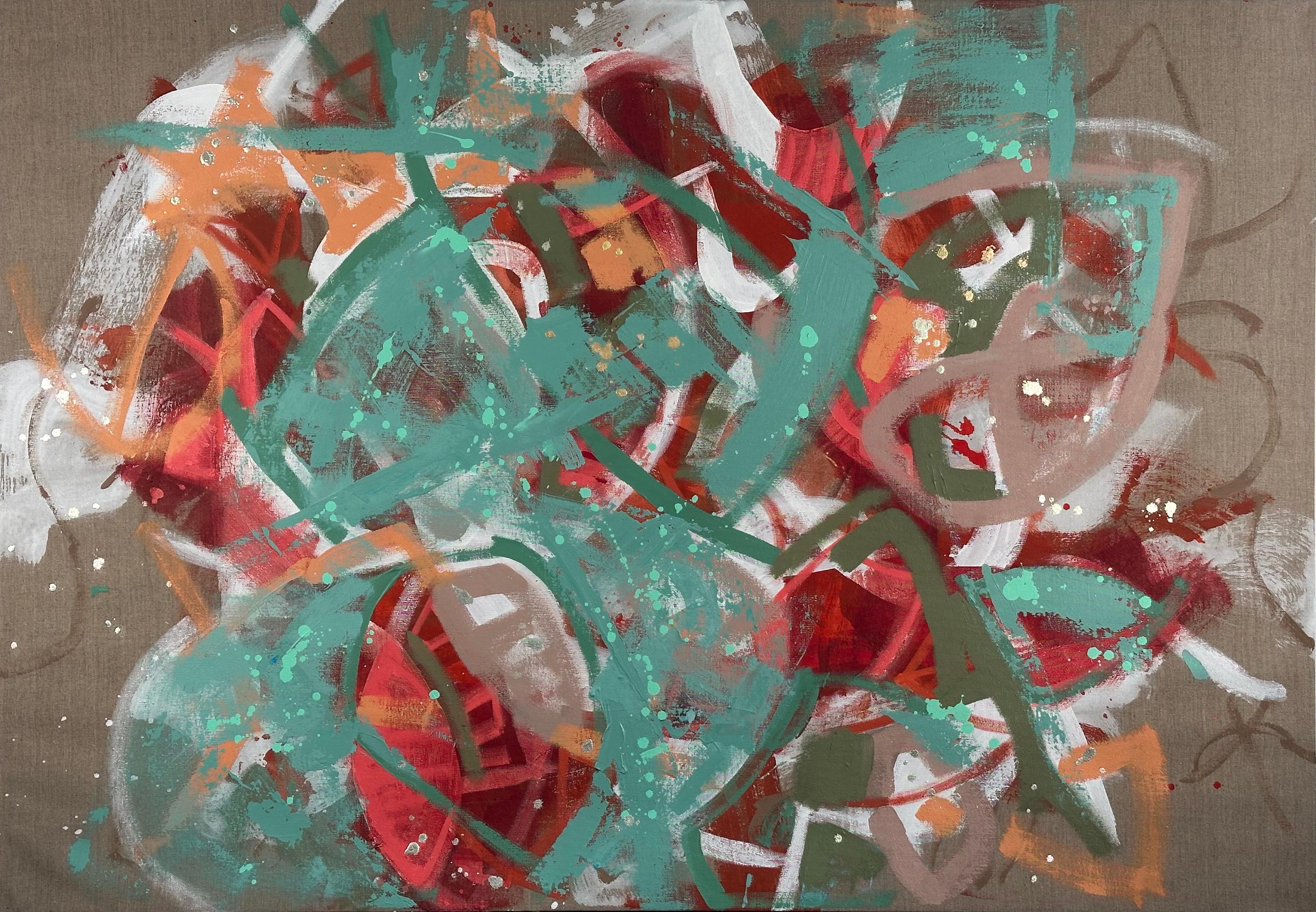 Large Abstract Expressionist Painting with gold leaf
