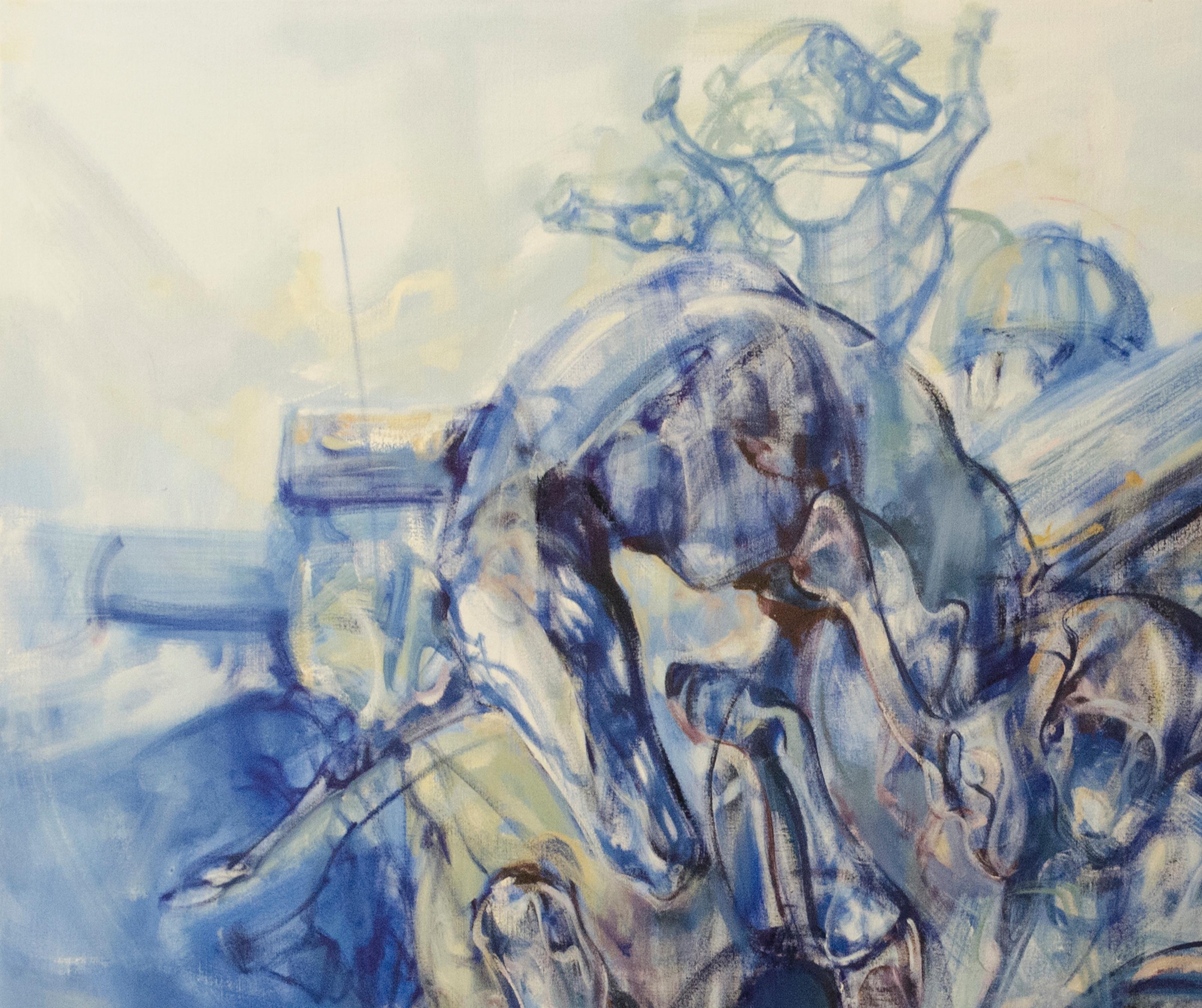 Große abstrakte Pferde, Öl auf Leinwand, Gemälde mit dem Titel „The Jump“ (Moderne), Painting, von Unknown