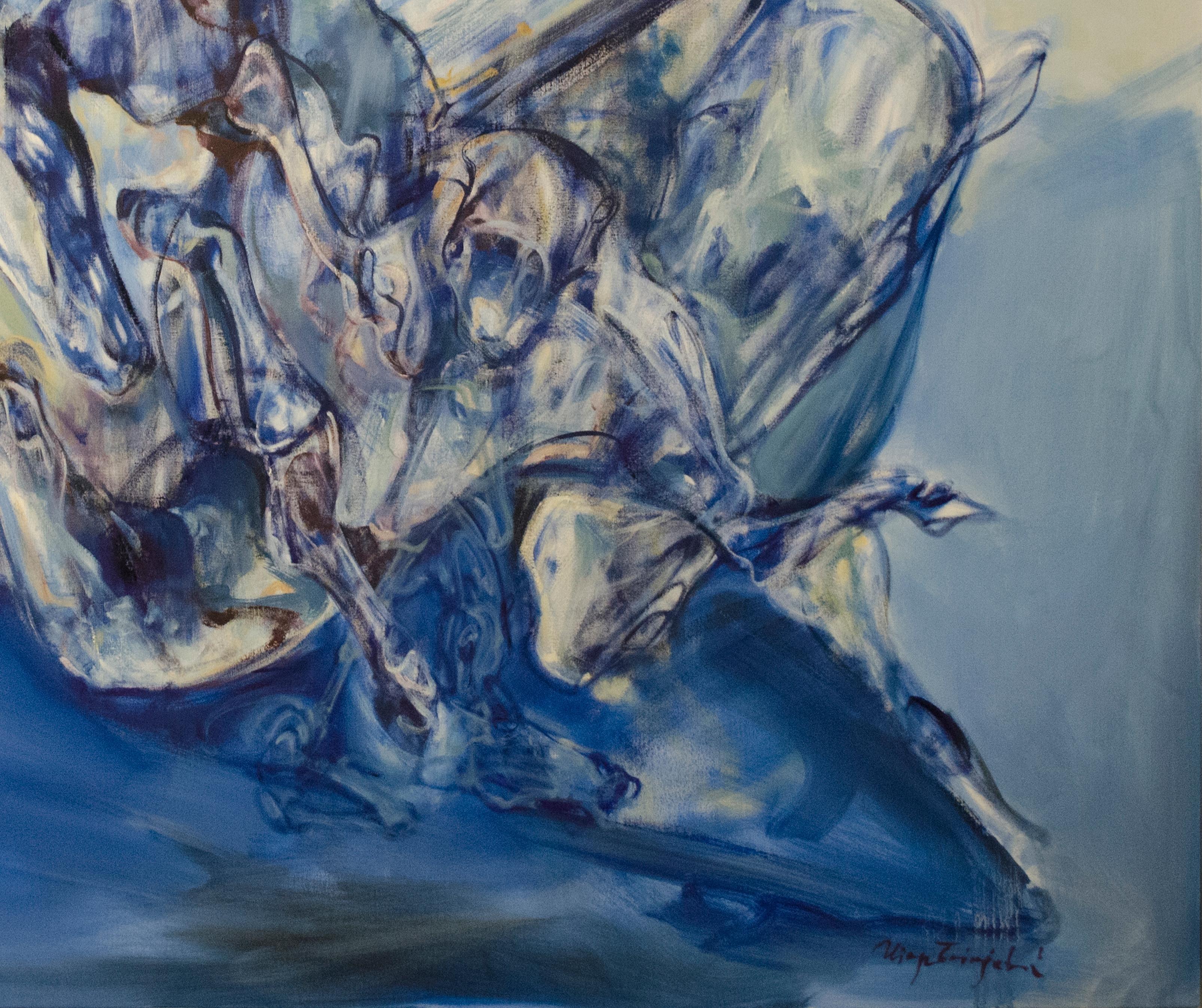 Große abstrakte Pferde, Öl auf Leinwand, Gemälde mit dem Titel „The Jump“ im Angebot 2