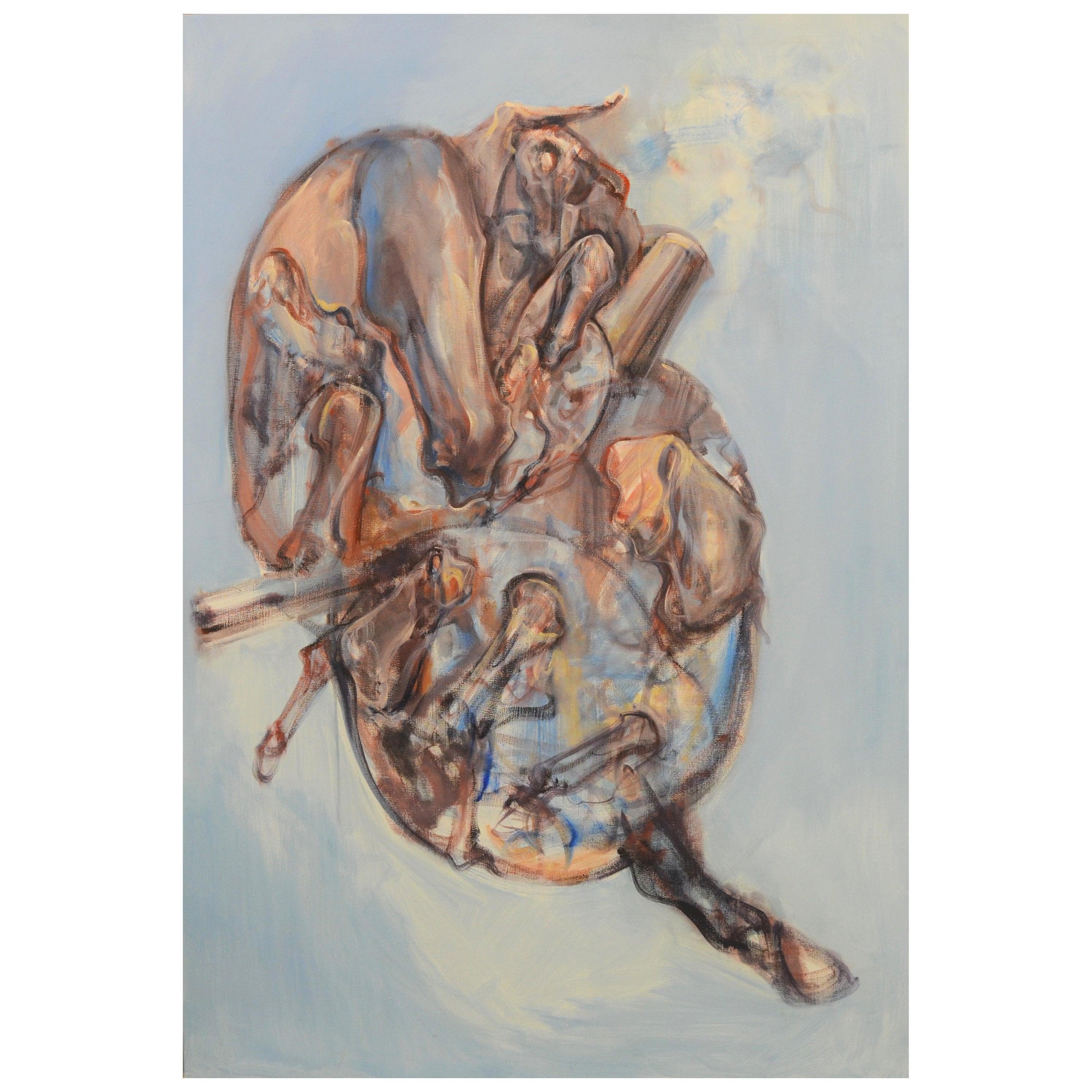 The Heartbeat, oil on canvas
An impressive abstract oil on canvas large painting of horses by the contemporary artist Igor Bogojevic ( Montenegro Born in 1980 ). The painting features two horses forming a shape of a heart in earthy light blue and