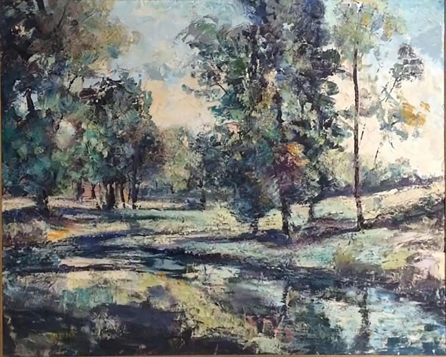 Grande peinture à l'huile du modernisme américain - Paysage / paysage fluvial - Painting de Unknown