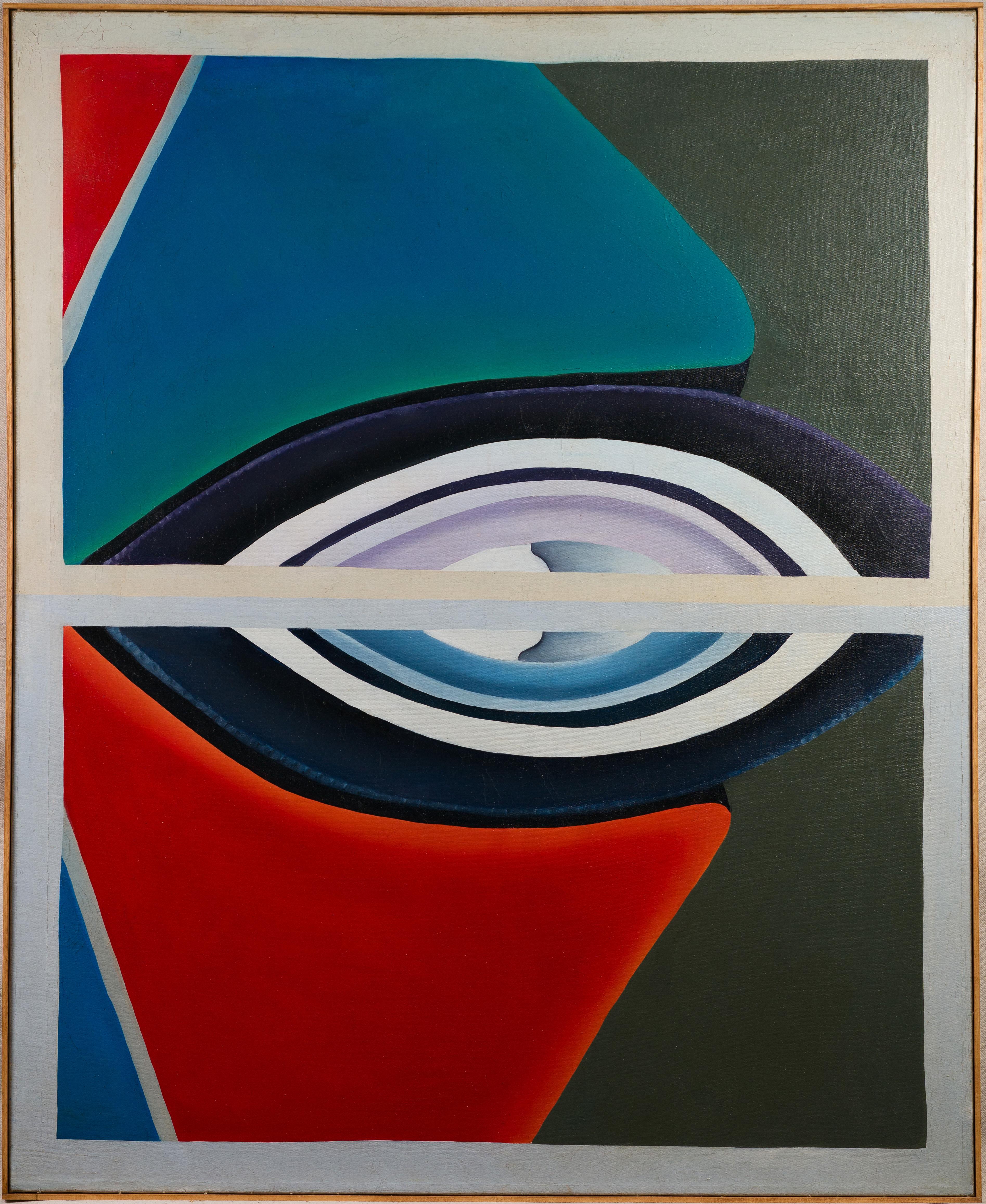 Gran cuadro al óleo abstracto modernista americano enmarcado de la Escuela de Nueva York - Painting de Unknown