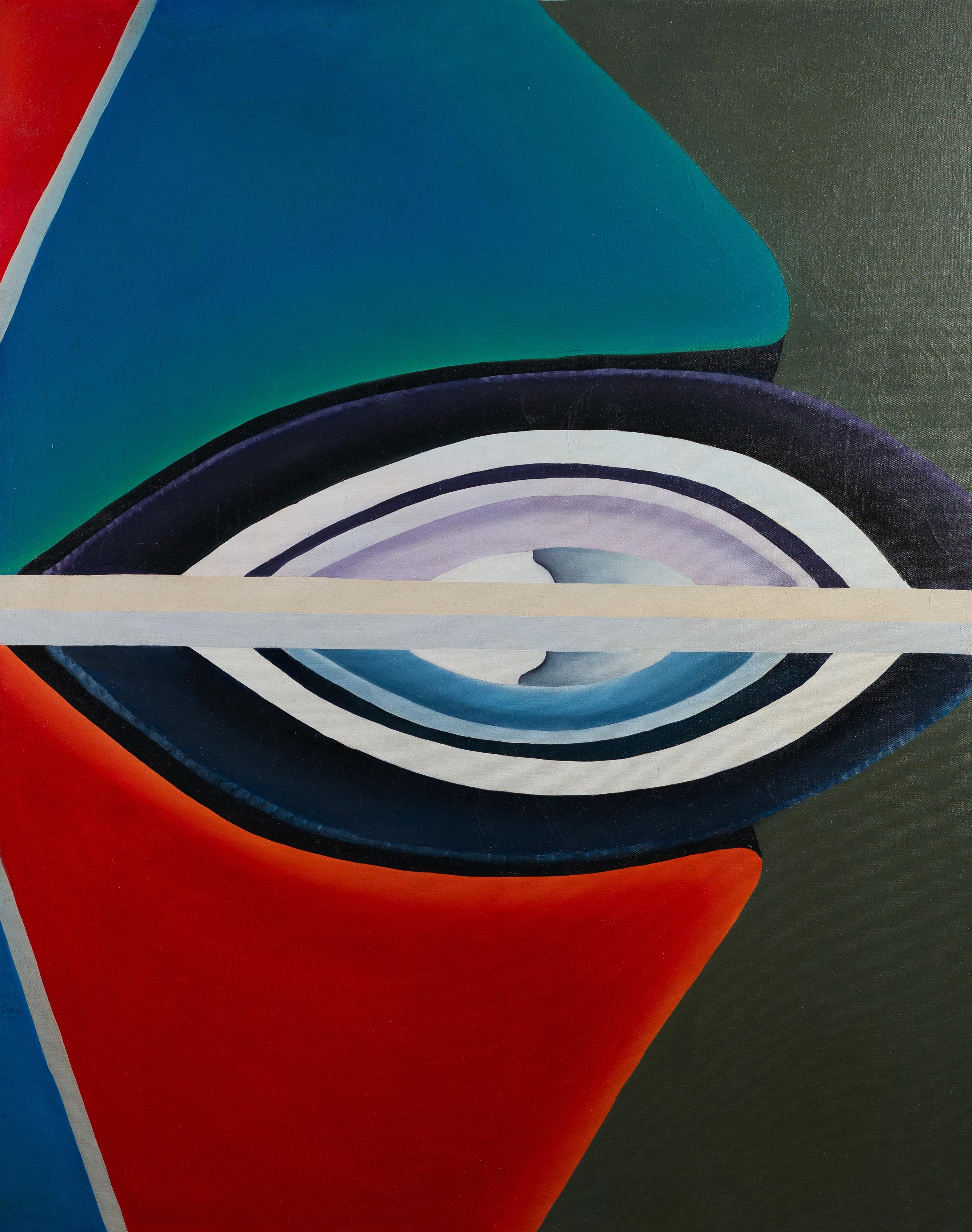 Antiguo óleo abstracto modernista americano.  Óleo sobre lienzo.  Enmarcado.  