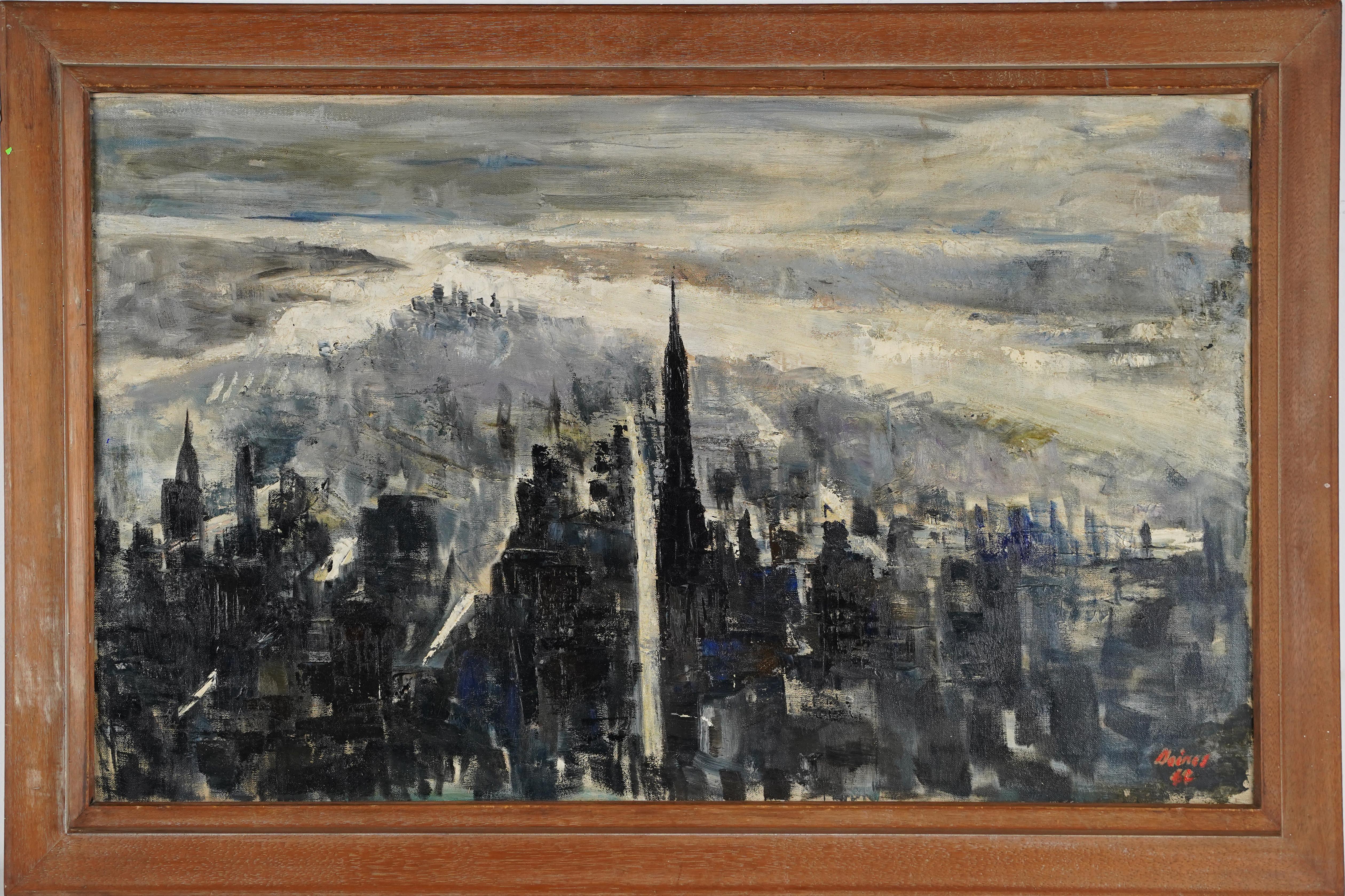 Unknown Landscape Painting - Large American Modernist New York City Skyline Abstract Original Oil Painting