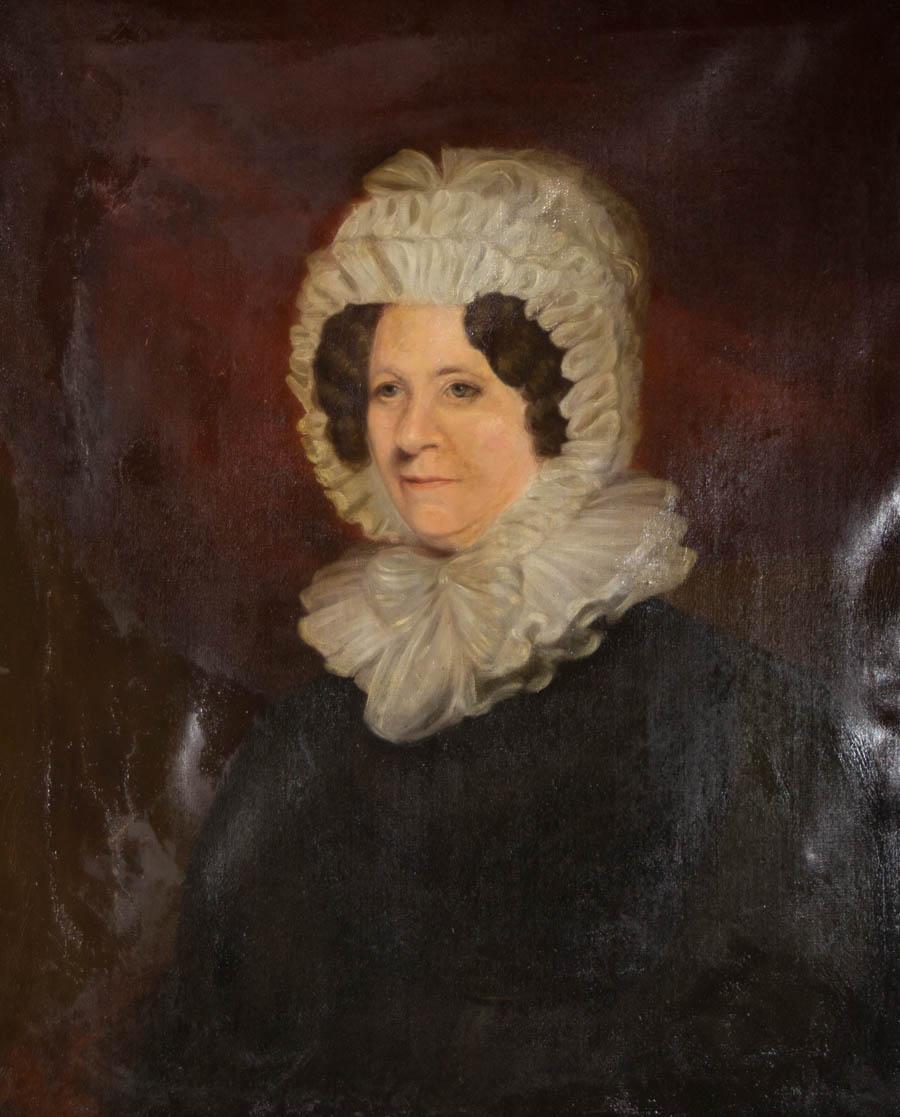 Large American School Mid 19th Century Oil - Portrait of a Quaker Woman - Painting by Unknown