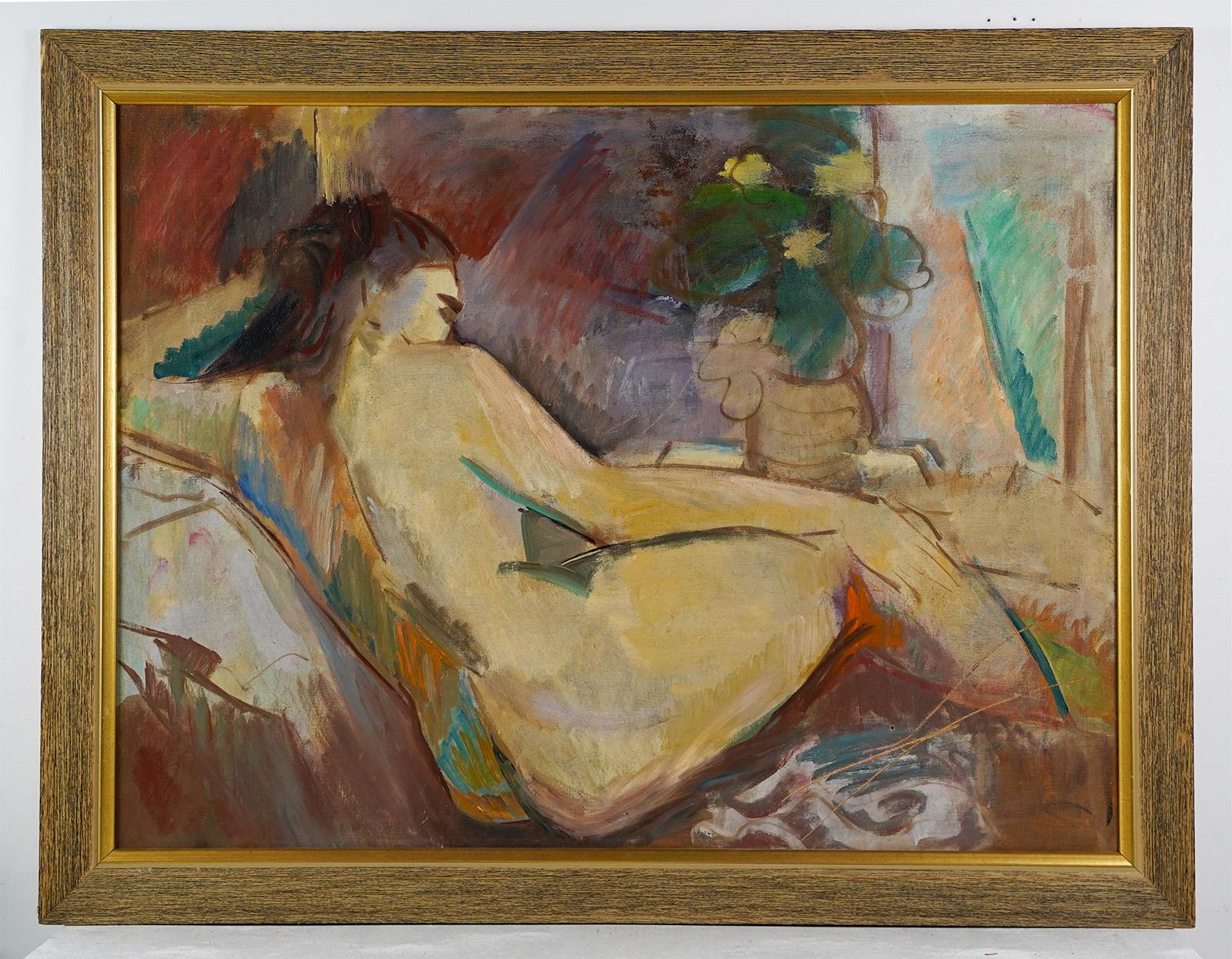 Grande dipinto a olio di scuola americana modernista, donna nuda, fauvista, moderna, ritratto - Painting Moderno di Unknown