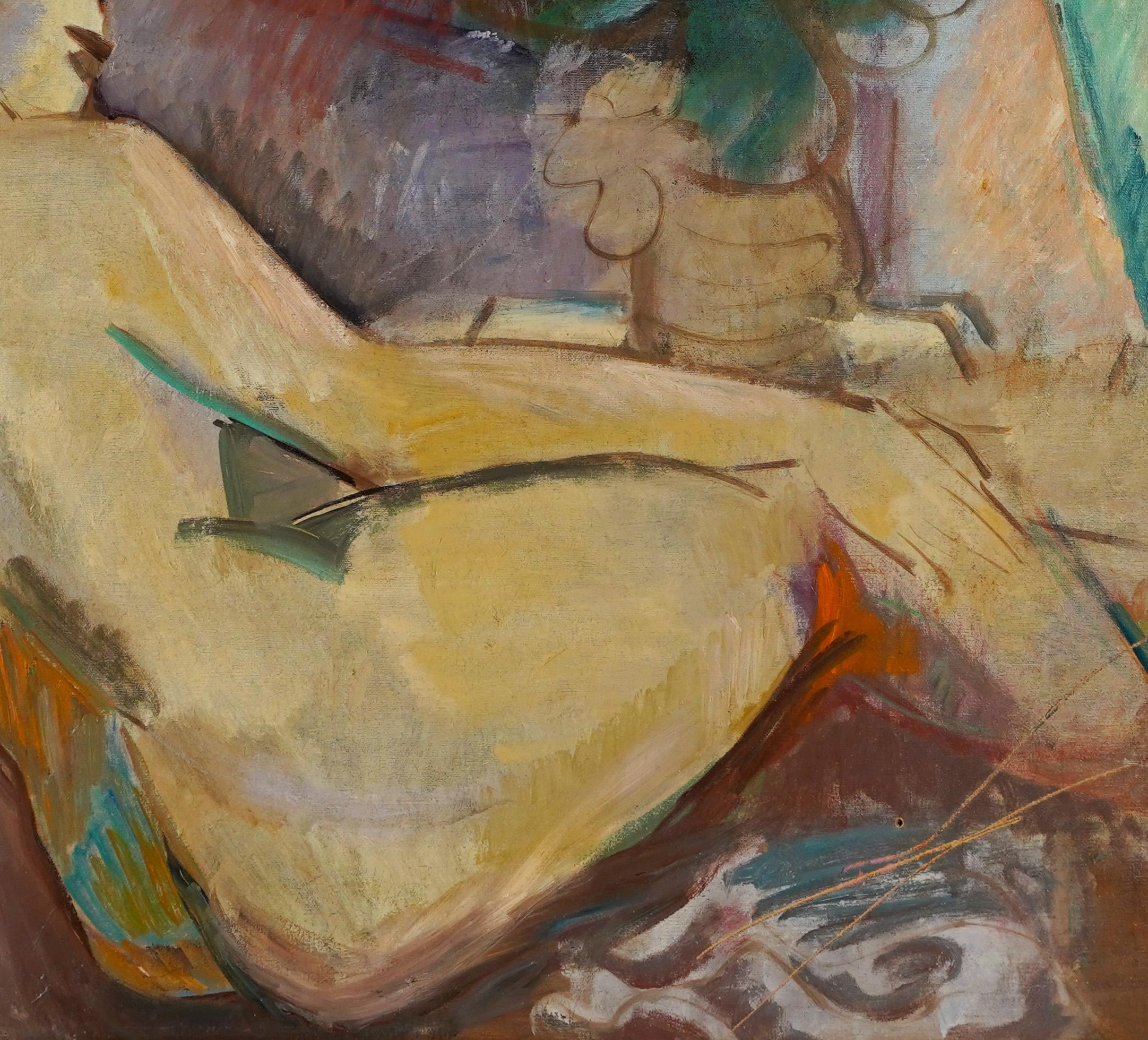 Grande peinture à l'huile de portrait moderniste d'une femme nue de l'école américaine, style fauviste et moderne en vente 1