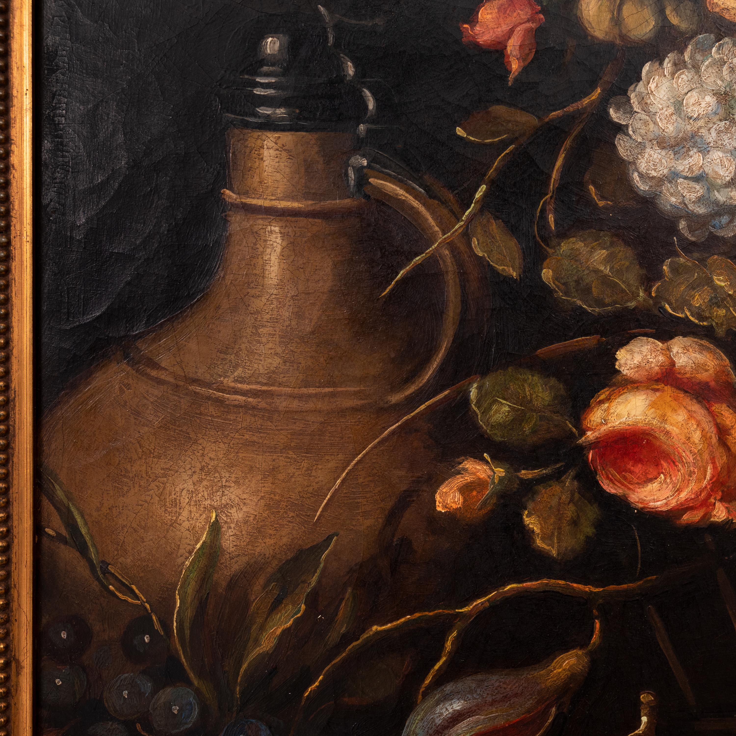 Large Antique 18th Century Fruit Flowers Still Life Oil Painting Dutch School 8