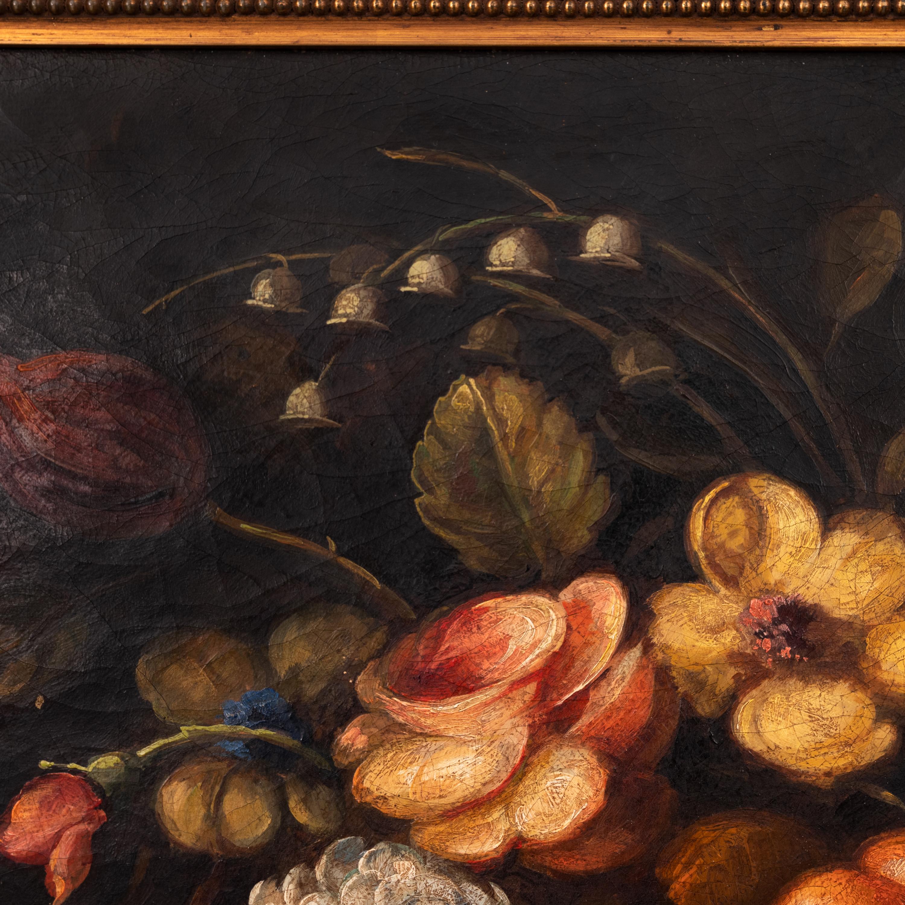Large Antique 18th Century Fruit Flowers Still Life Oil Painting Dutch School 9