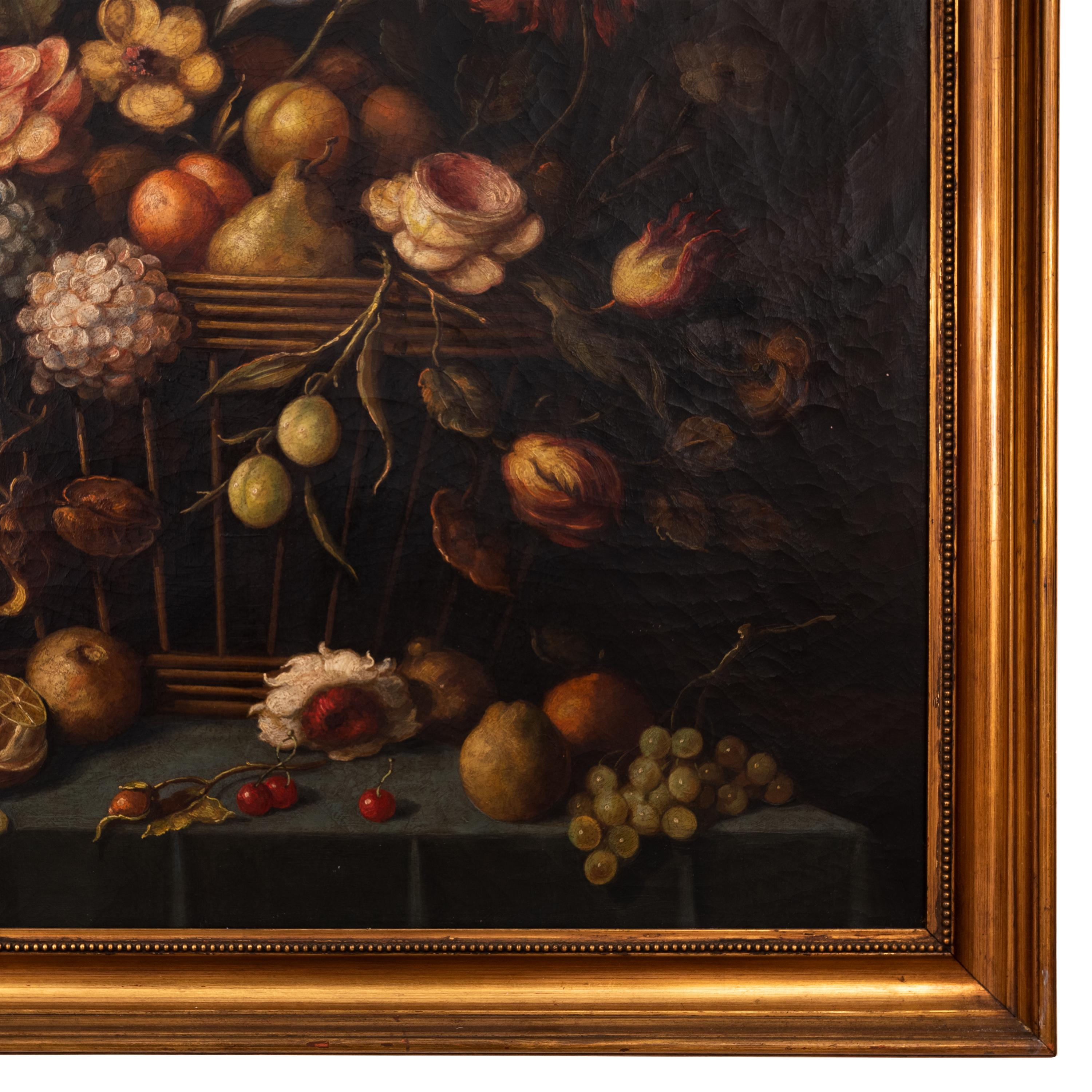 Large Antique 18th Century Fruit Flowers Still Life Oil Painting Dutch School 1