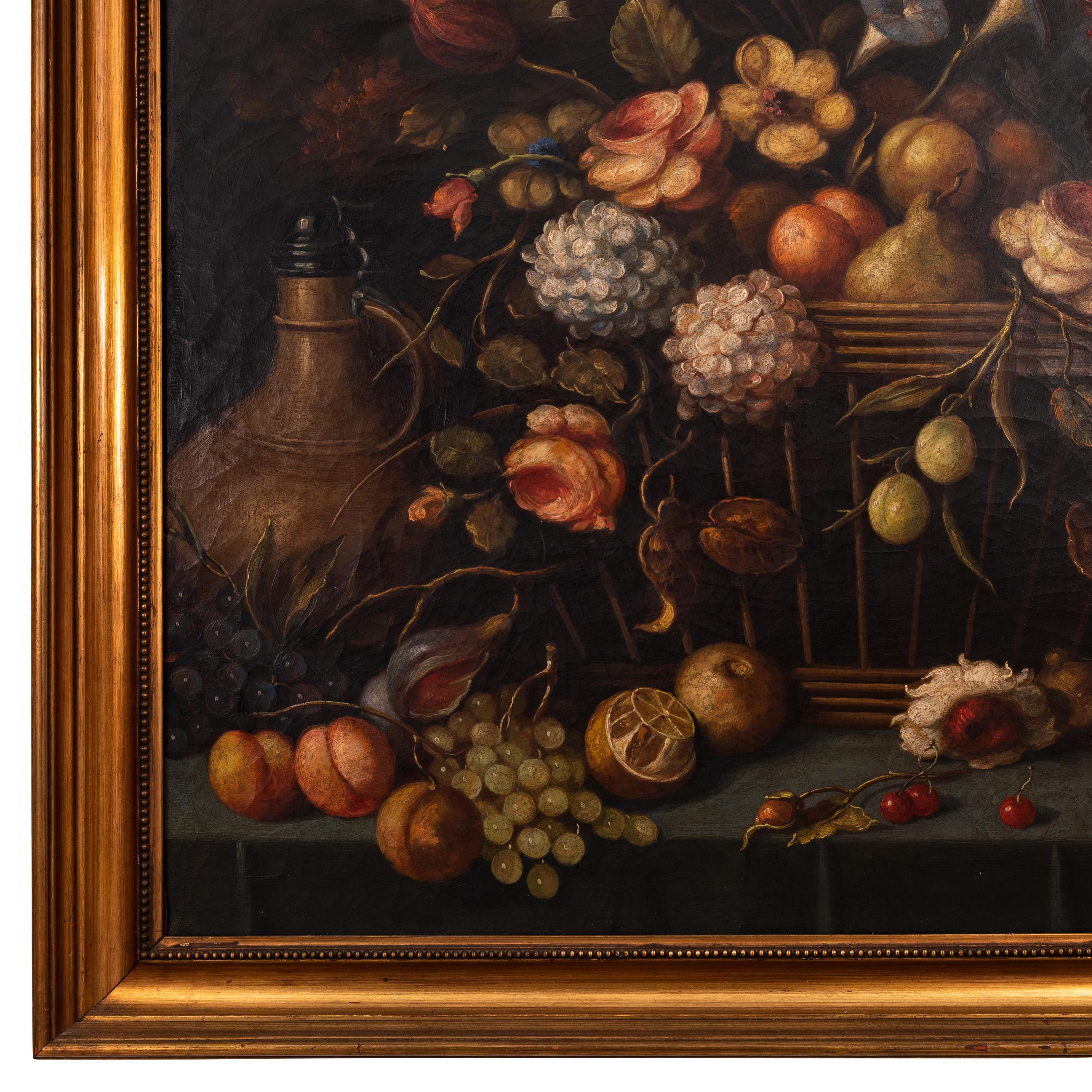Large Antique 18th Century Fruit Flowers Still Life Oil Painting Dutch School 2