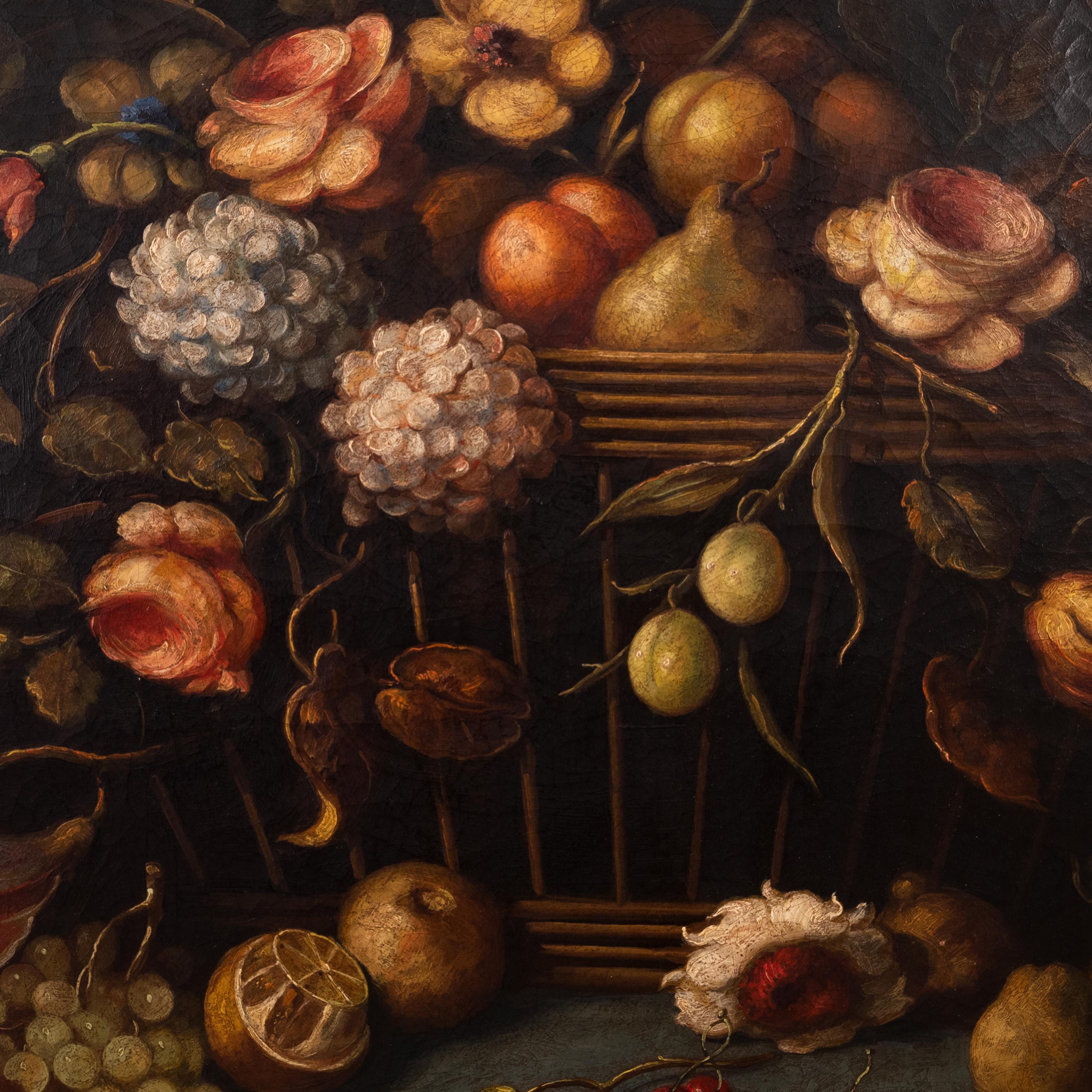 Large Antique 18th Century Fruit Flowers Still Life Oil Painting Dutch School 3
