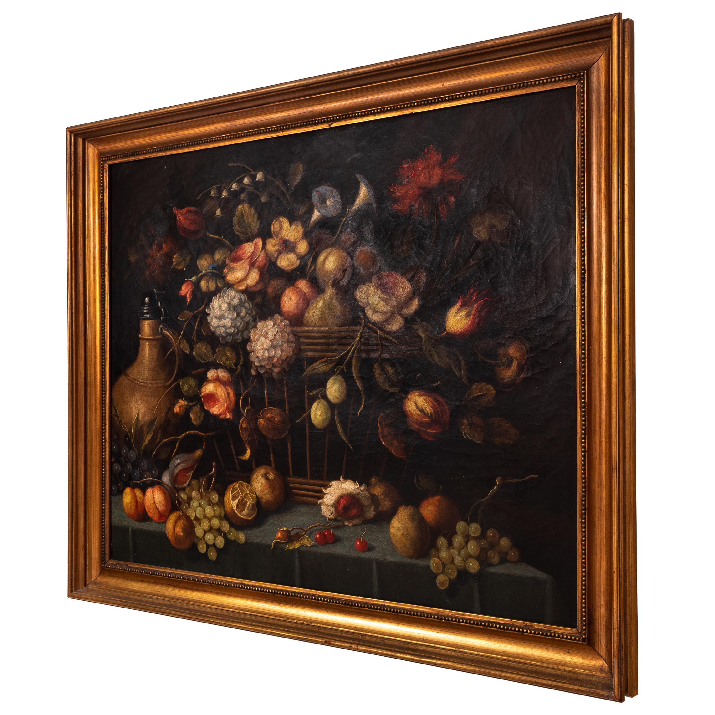 Large Antique 18th Century Fruit Flowers Still Life Oil Painting Dutch School 4