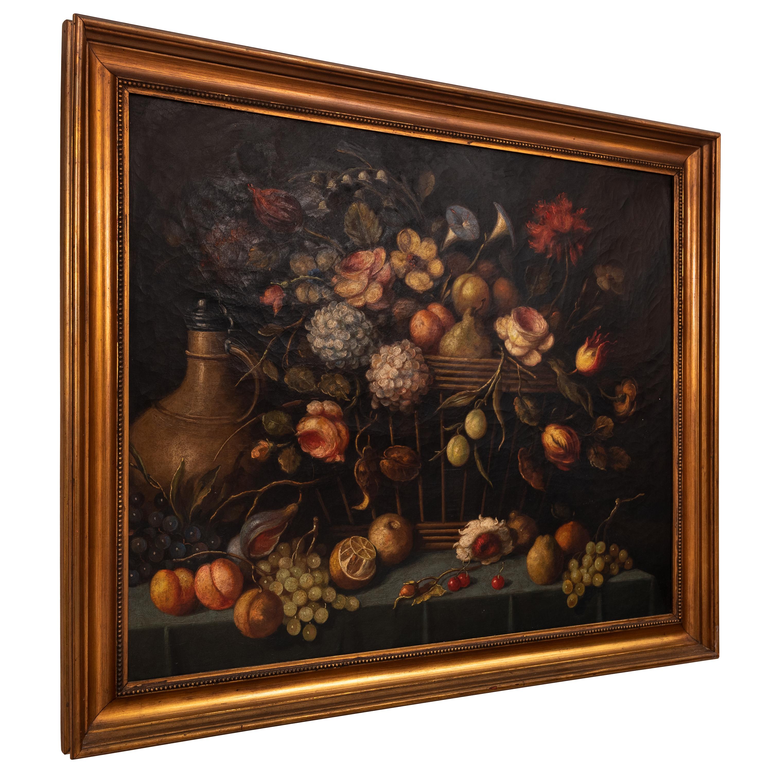 Large Antique 18th Century Fruit Flowers Still Life Oil Painting Dutch School 5