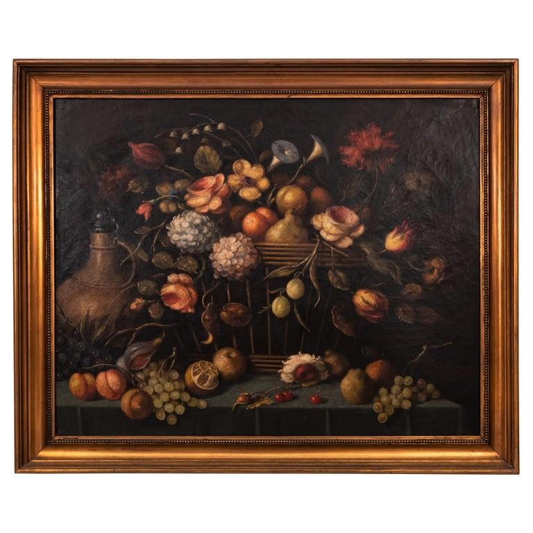 Unknown Still-Life Painting - Large Antique 18th Century Fruit Flowers Still Life Oil Painting Dutch School