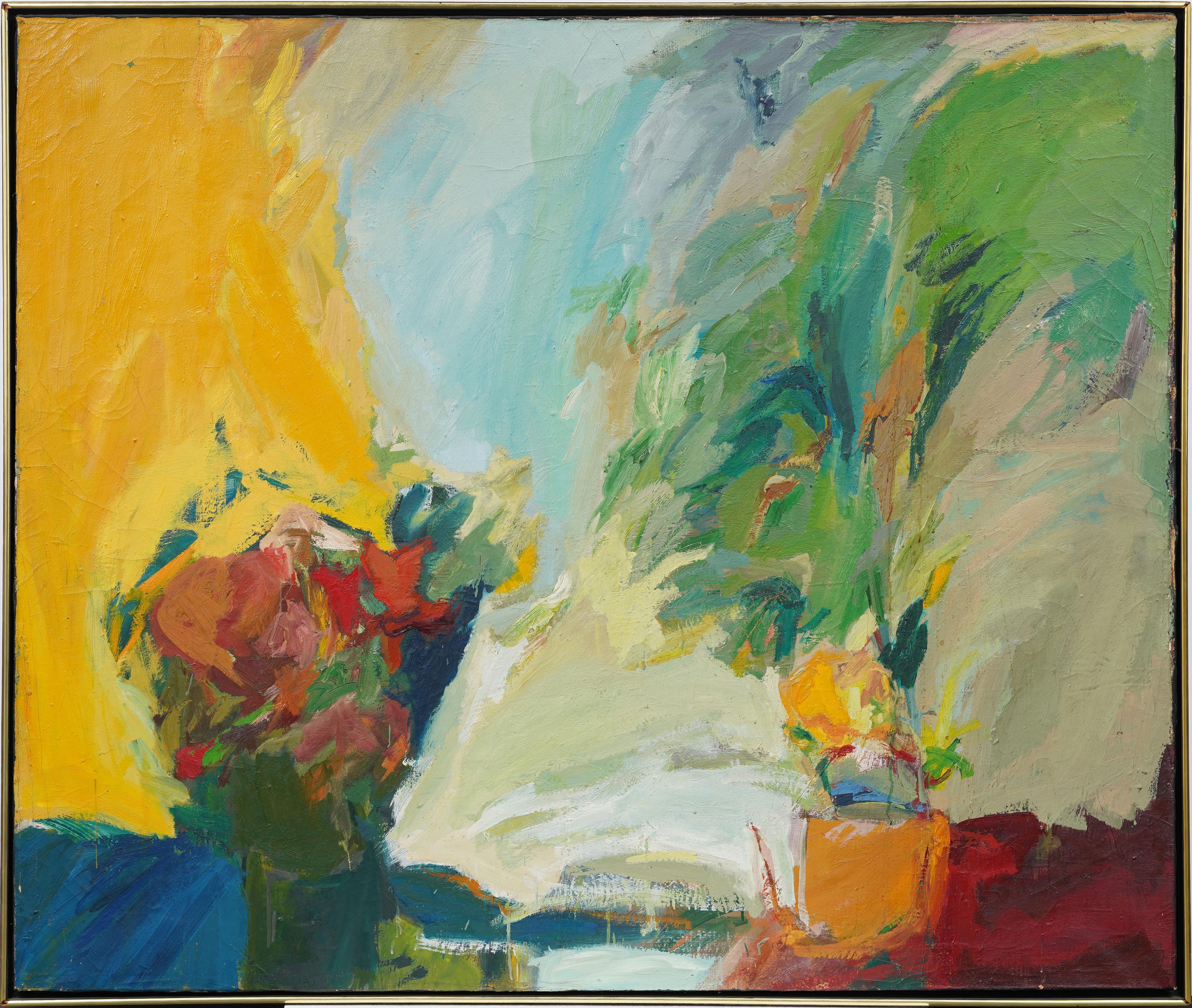 Große antike amerikanische abstrakte Expressionist Blume Stillleben Ölgemälde – Painting von Unknown
