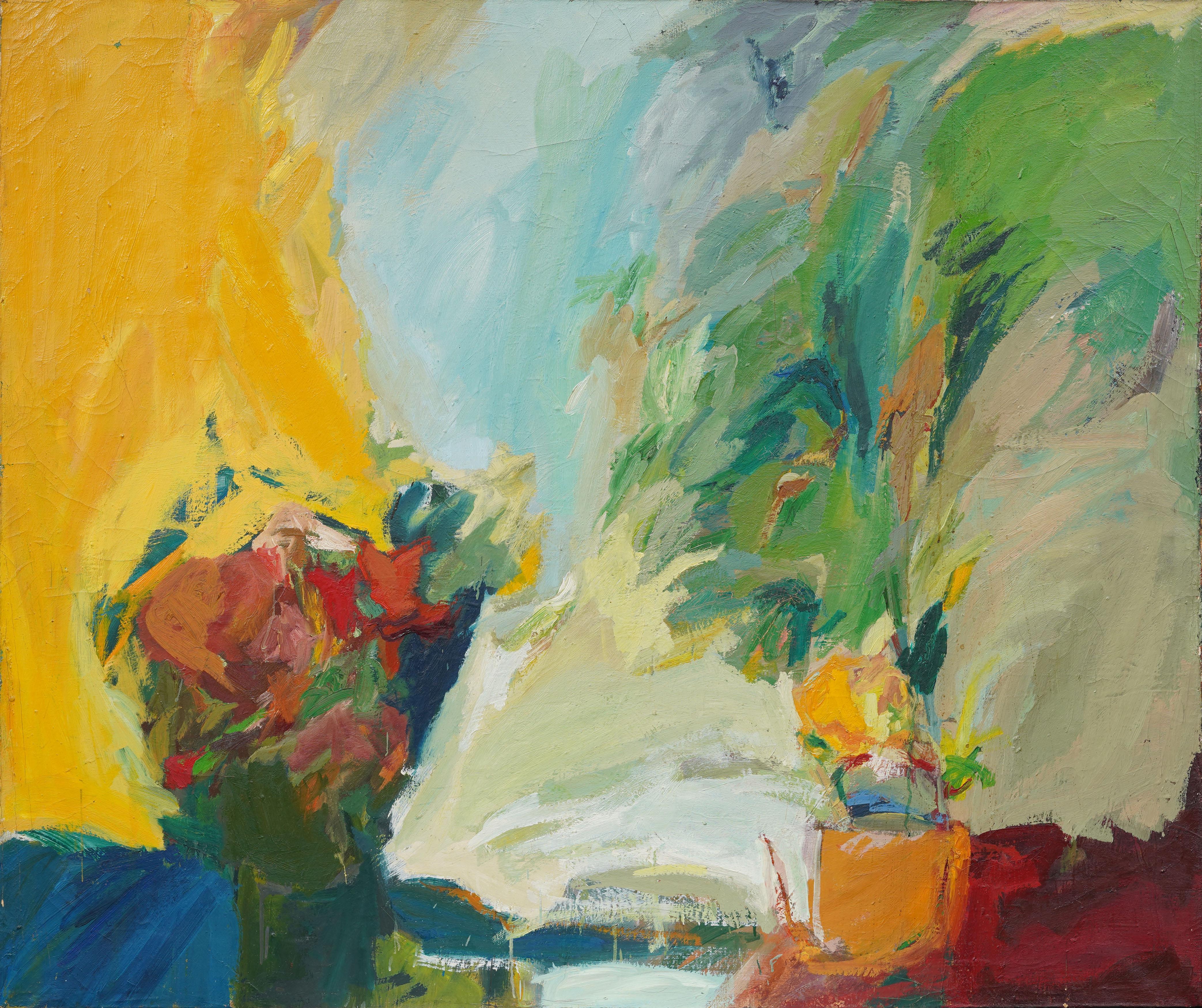 Große antike amerikanische abstrakte Expressionist Blume Stillleben Ölgemälde (Abstrakter Expressionismus), Painting, von Unknown