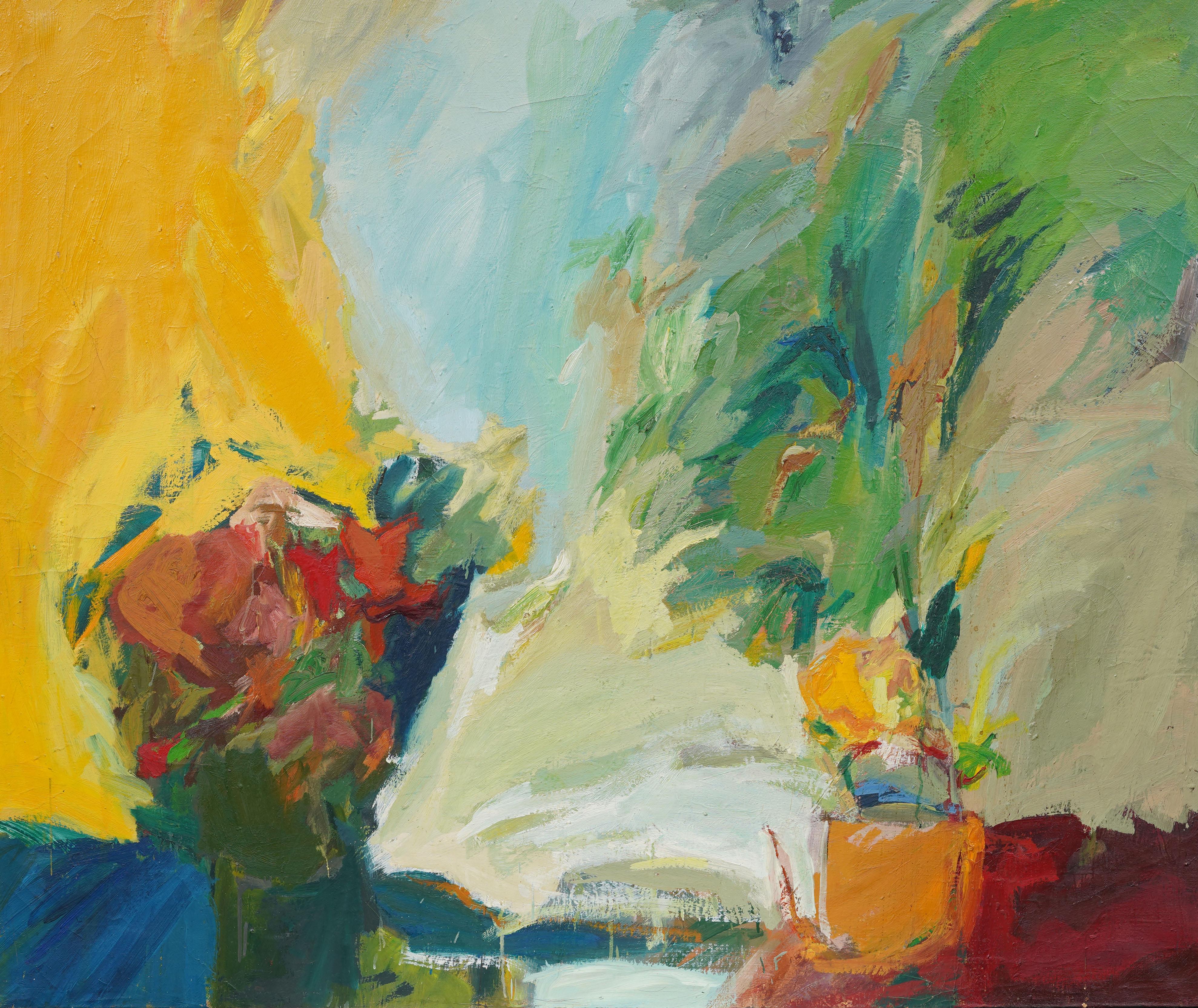 Große antike amerikanische abstrakte Expressionist Blume Stillleben Ölgemälde (Braun), Abstract Painting, von Unknown
