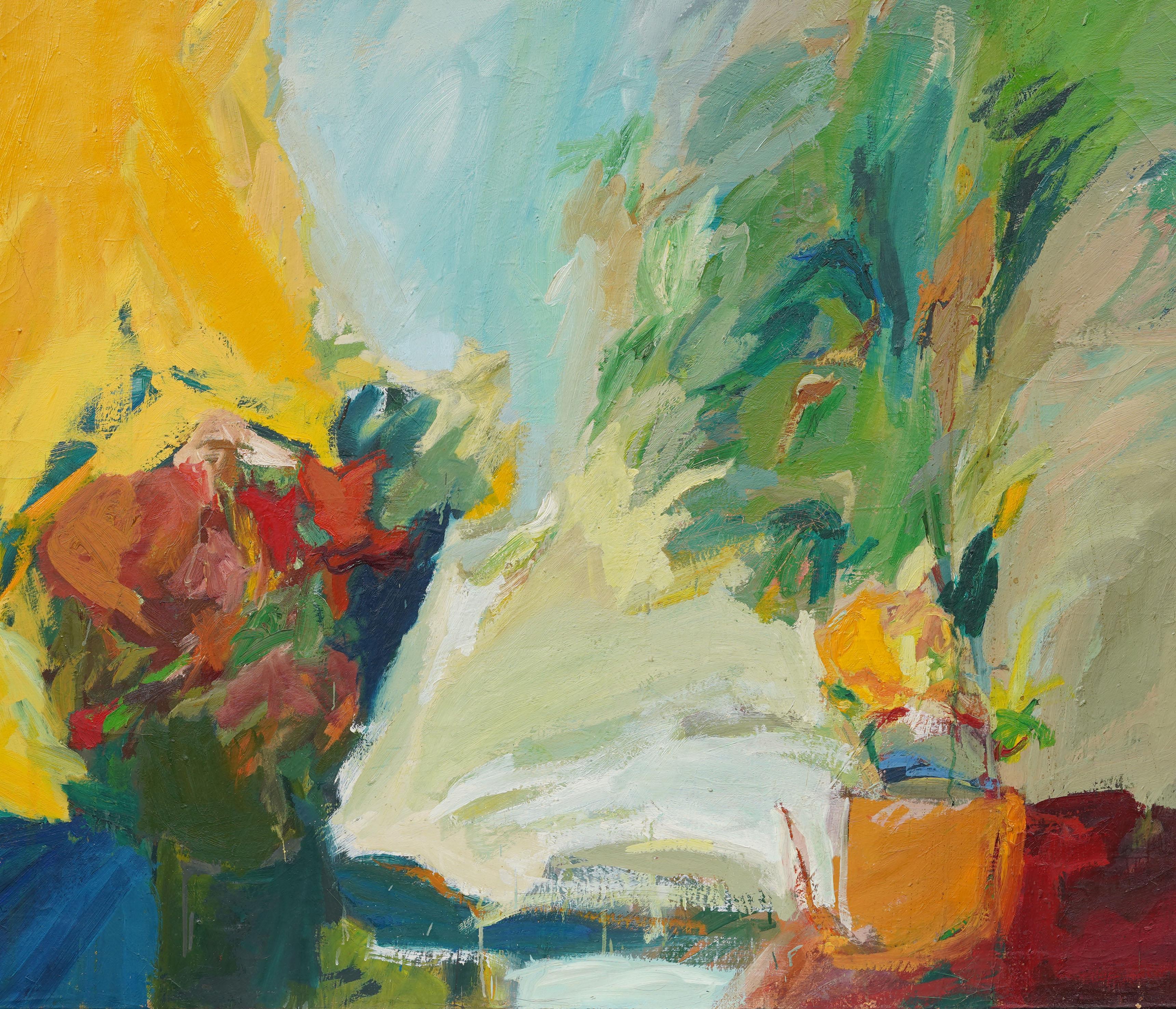 Große antike amerikanische abstrakte Expressionist Blume Stillleben Ölgemälde im Angebot 1