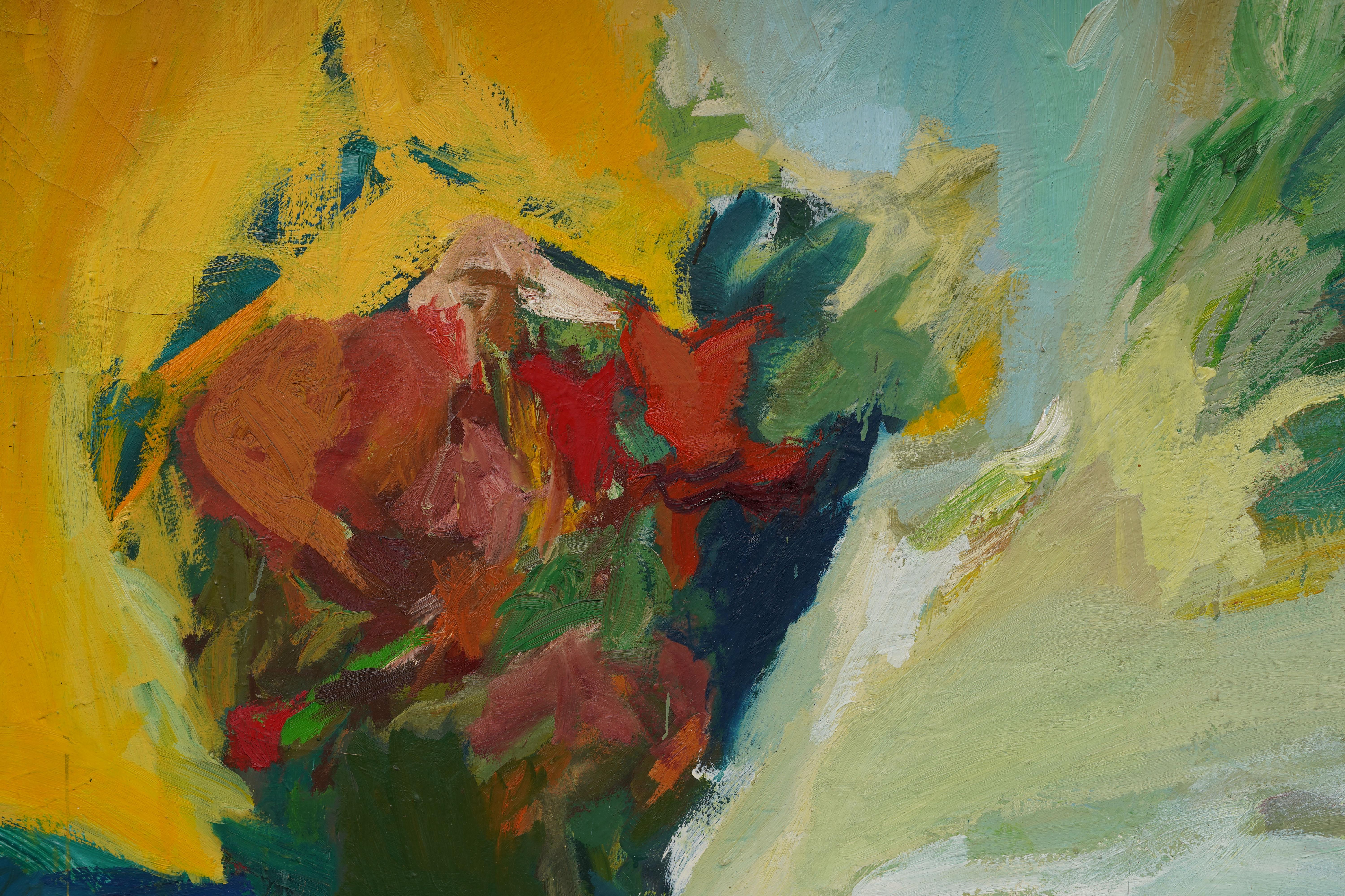 Große antike amerikanische abstrakte Expressionist Blume Stillleben Ölgemälde im Angebot 3