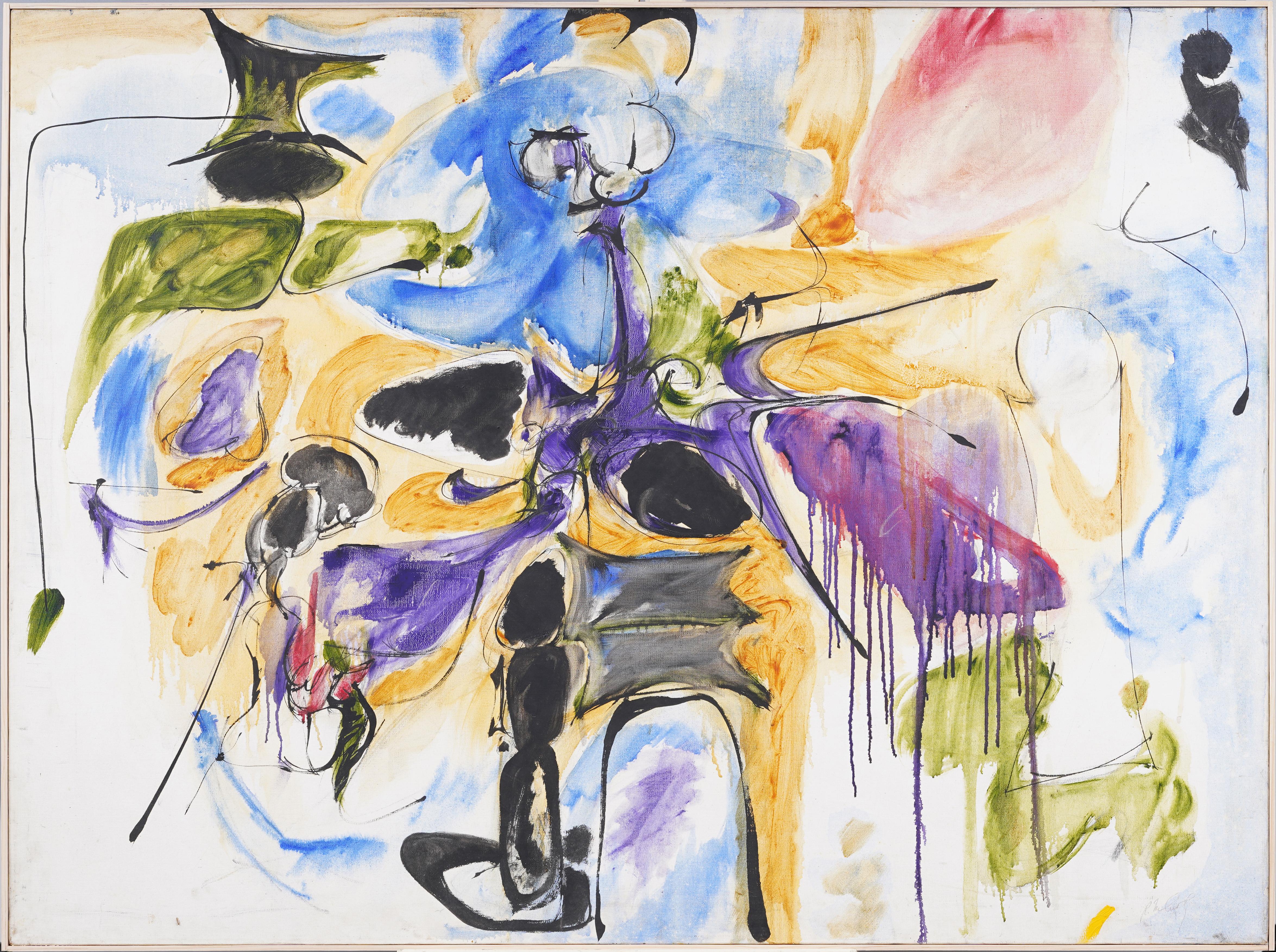 Abstract Painting di Unknown - Grande pittura ad olio antica dell'Espressionismo Astratto Americano, firmata e incorniciata