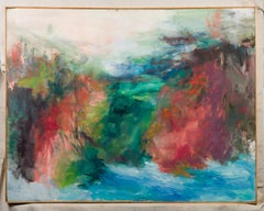 Large Antique American Abstract Landscape Framed Vintage Original Oil Painting