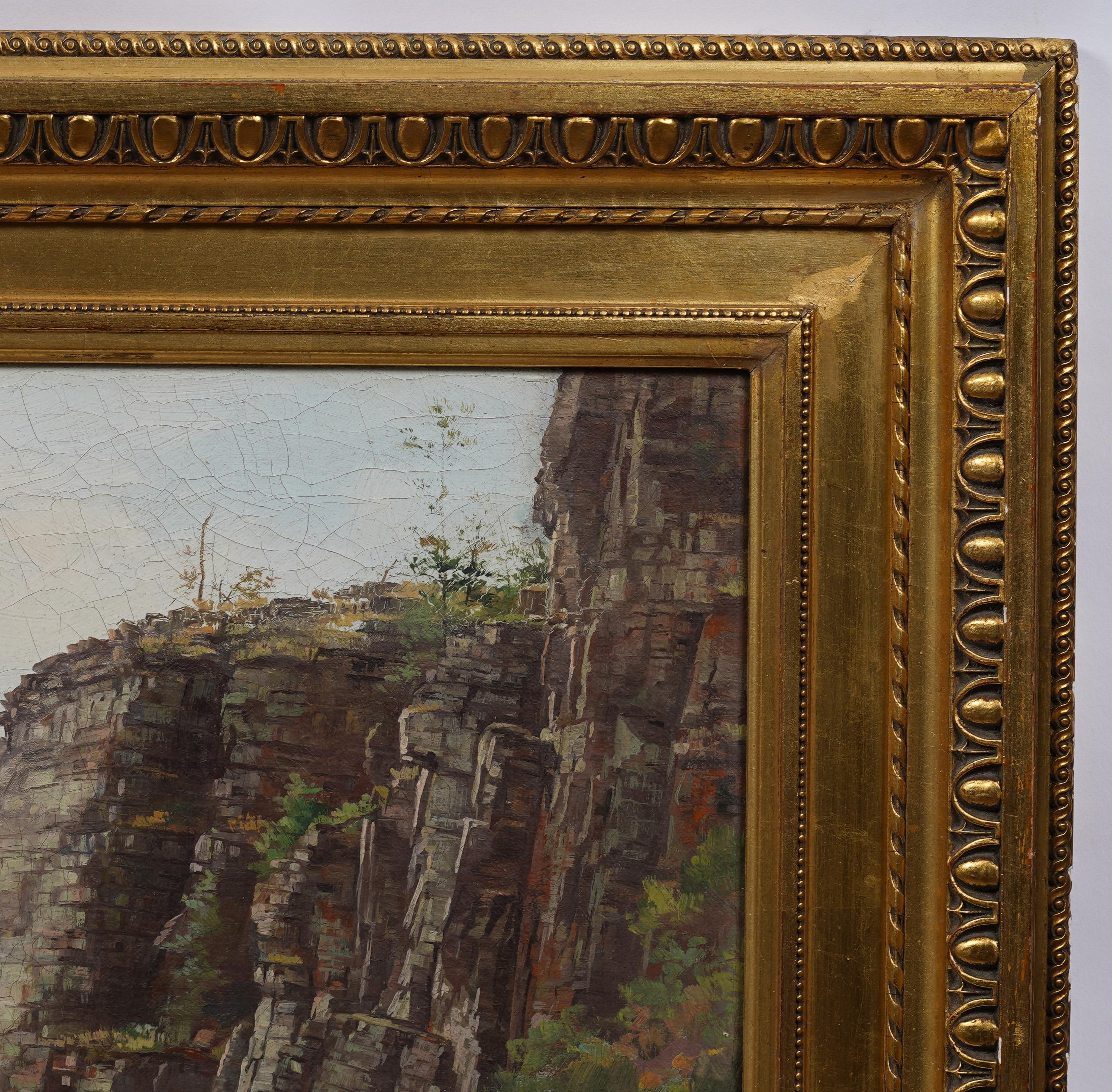 Large Antique American Impressionist River Valley Framed Landscape Oil Painting For Sale 5