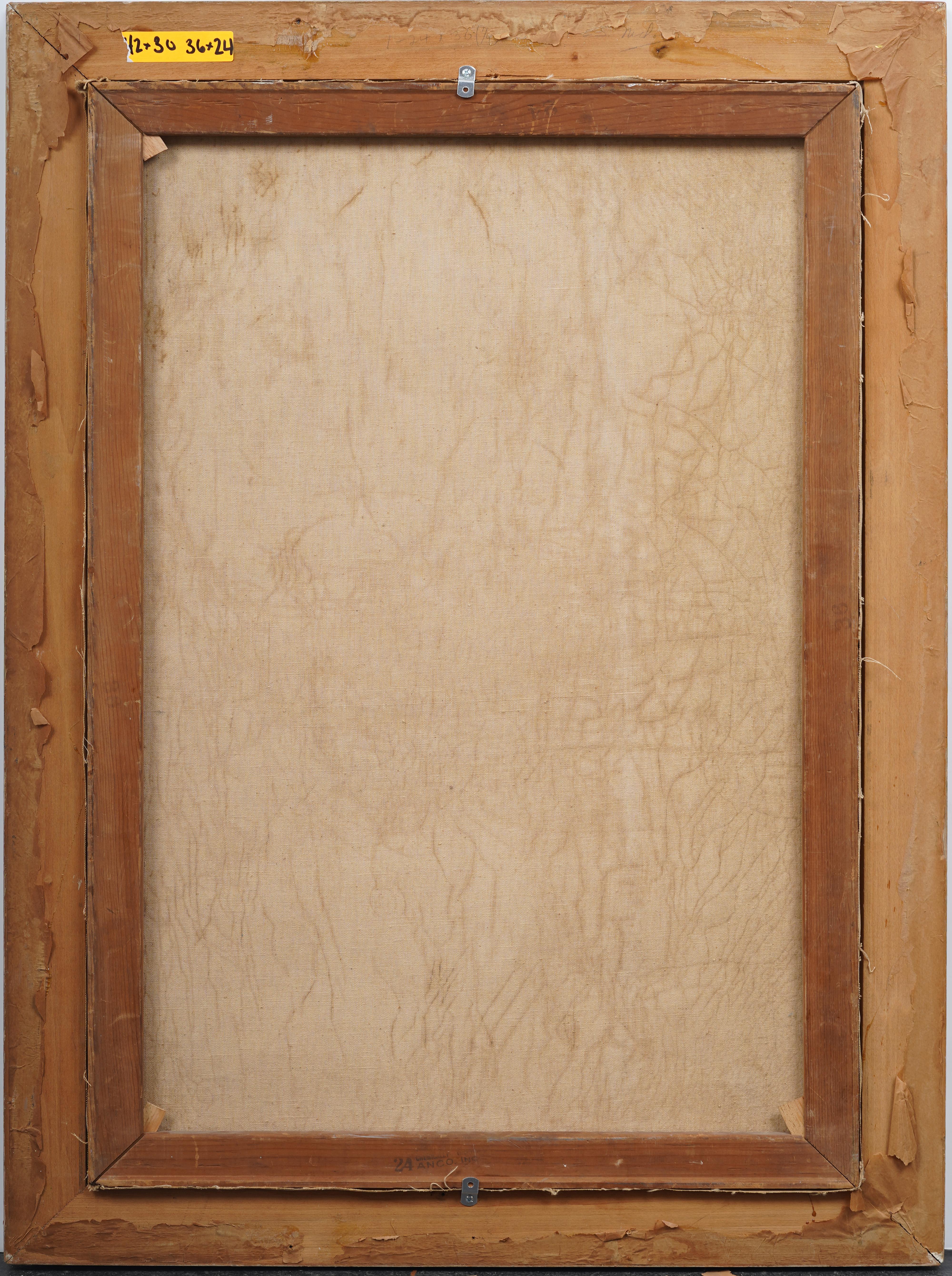 Large Antique American Modernist Elegant Male Portrait Framed Oil Painting For Sale 3