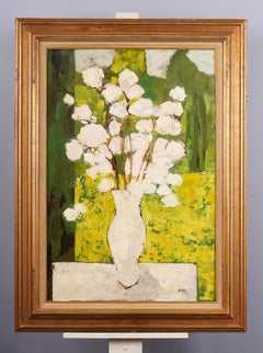 Large Antique American Modernist Framed Flower Still Life Signed Oil Painting