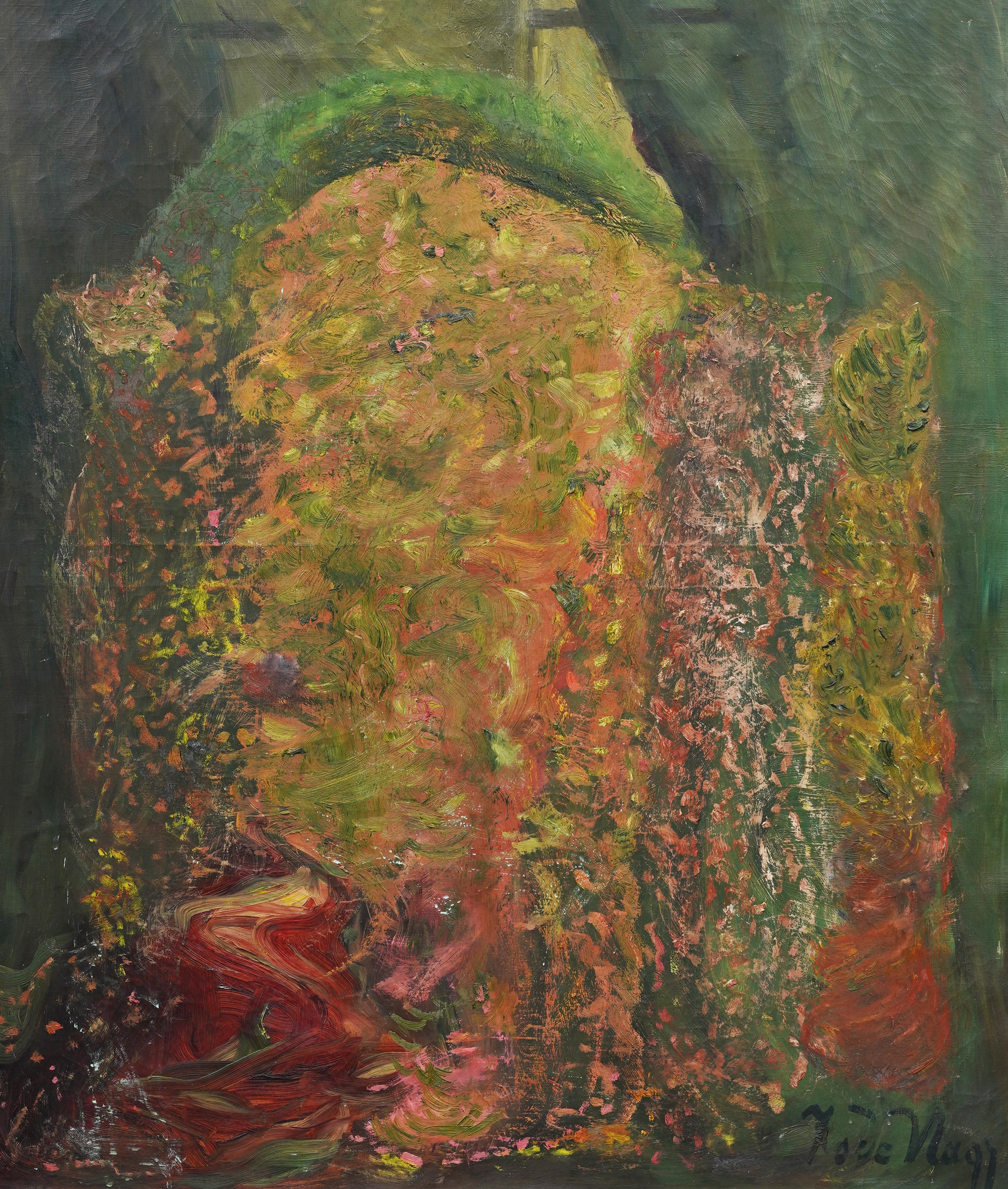 Cuadro al óleo abstracto de interior, grande, antiguo, modernista americano, enmarcado y firmado - Interior Painting Marrón de Unknown