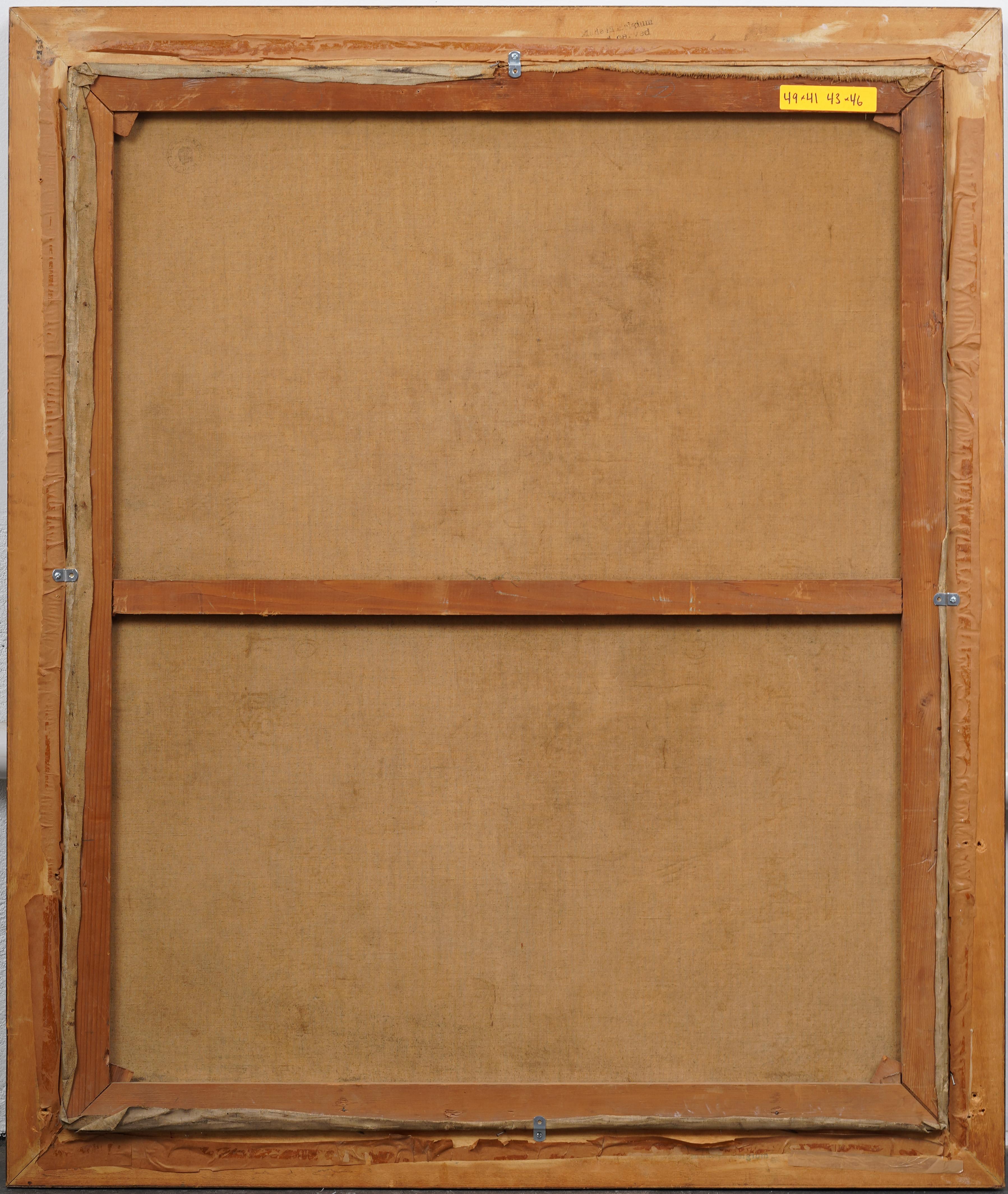 Cuadro al óleo abstracto de interior, grande, antiguo, modernista americano, enmarcado y firmado 2