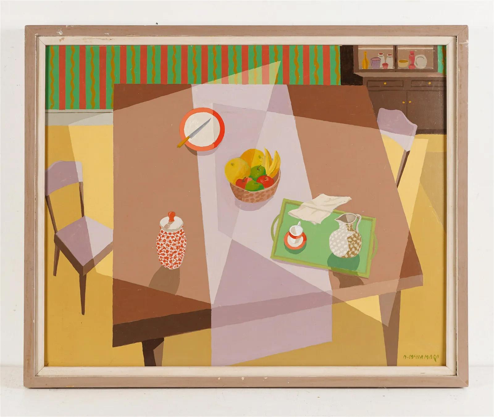 Gran pintura al óleo original de un bodegón cubista firmado por un modernista americano antiguo - Painting Cubista de Unknown