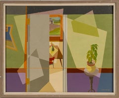 Large Vintage American Modernist Signed Cubist Still Life Original Oil Painting