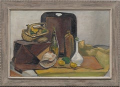 Large Antique American Modernist Still Life 1940s Nicely Framed Oil Painting