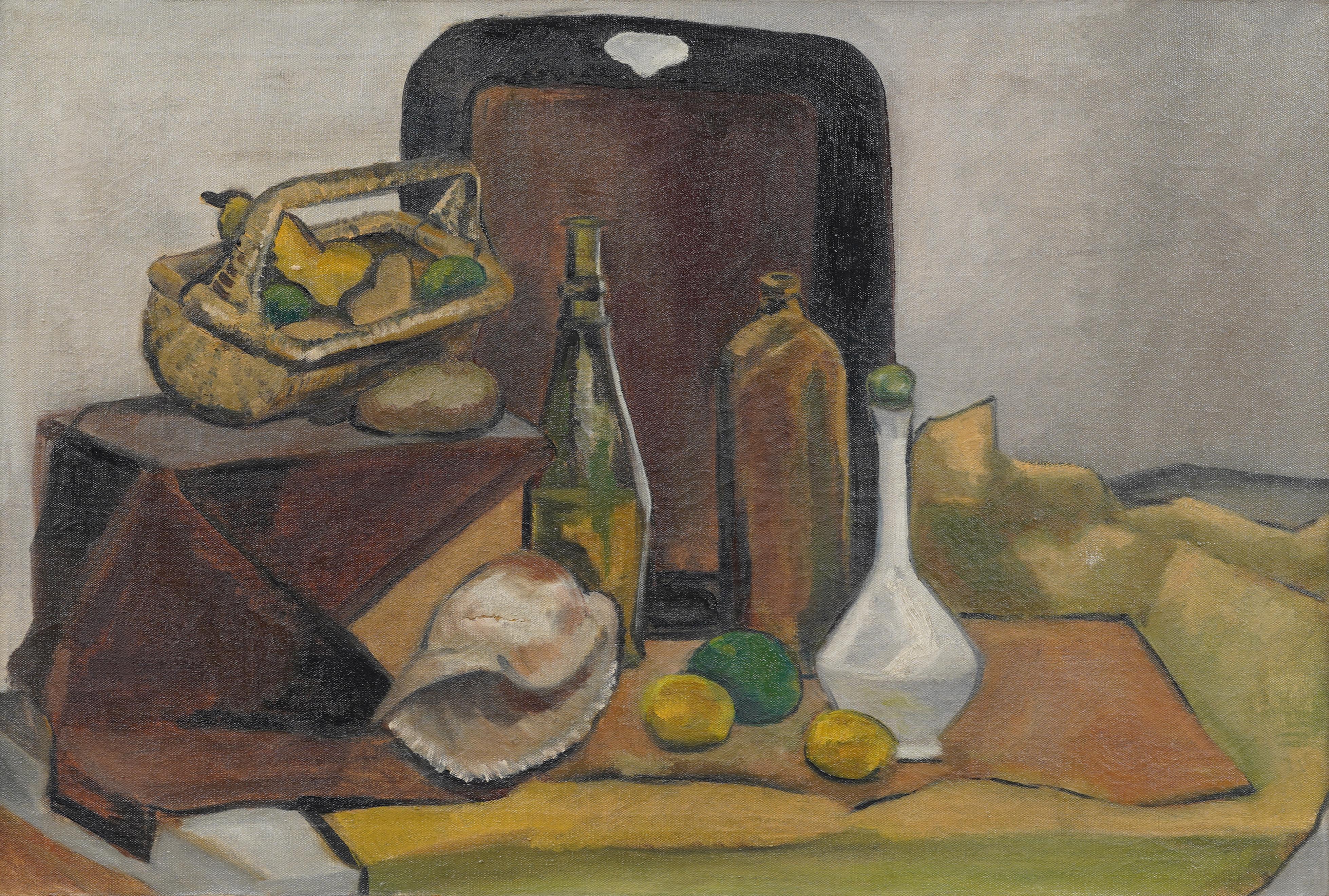 Große antike amerikanische Modernist Stillleben 1940er Jahre schön gerahmt Ölgemälde (Moderne), Painting, von Unknown