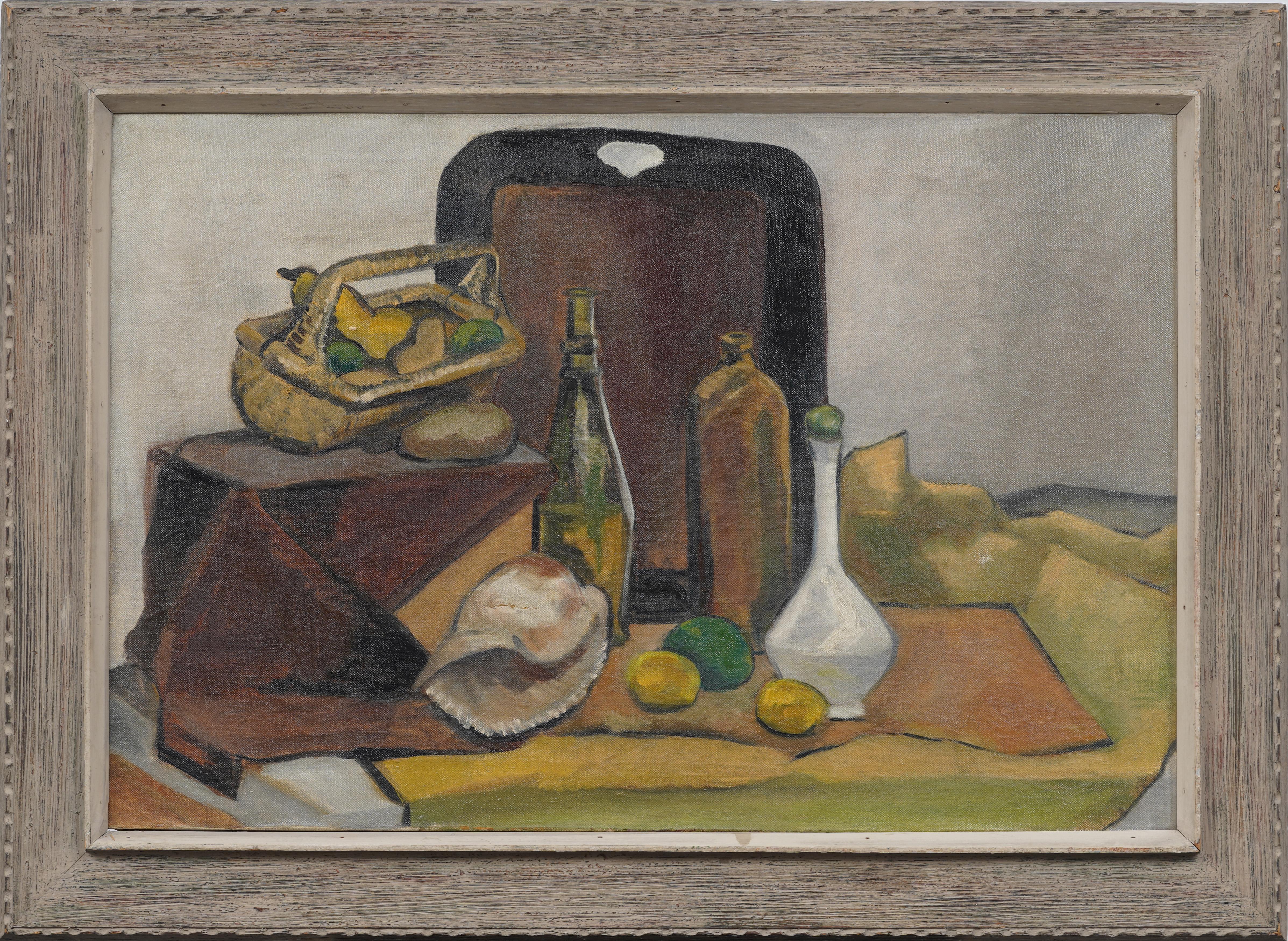 Unknown Still-Life Painting – Große antike amerikanische Modernist Stillleben 1940er Jahre schön gerahmt Ölgemälde