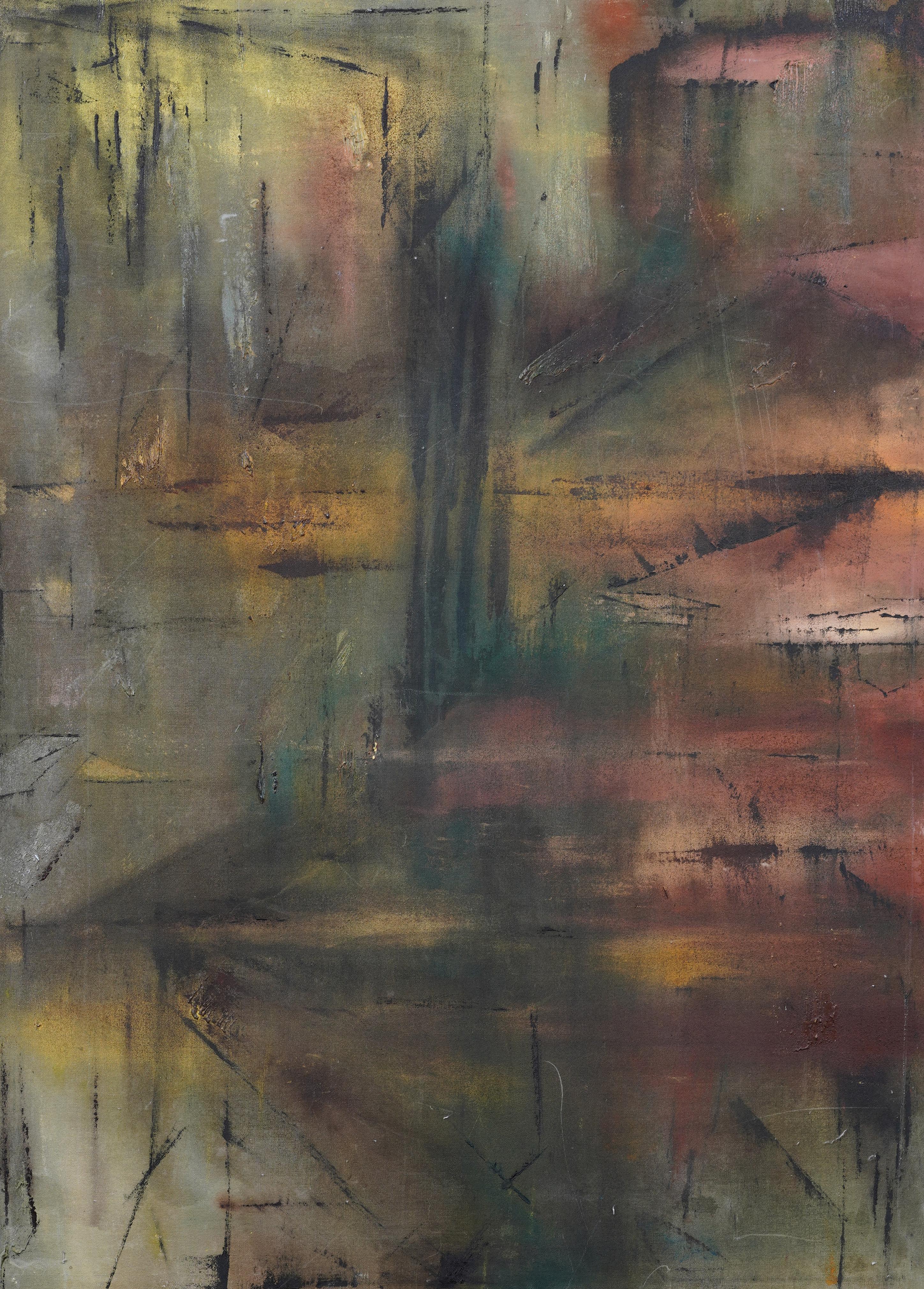 Pintura al óleo expresionista abstracta, modernista y antigua de la escuela americana - Abstract Painting Gris de Unknown
