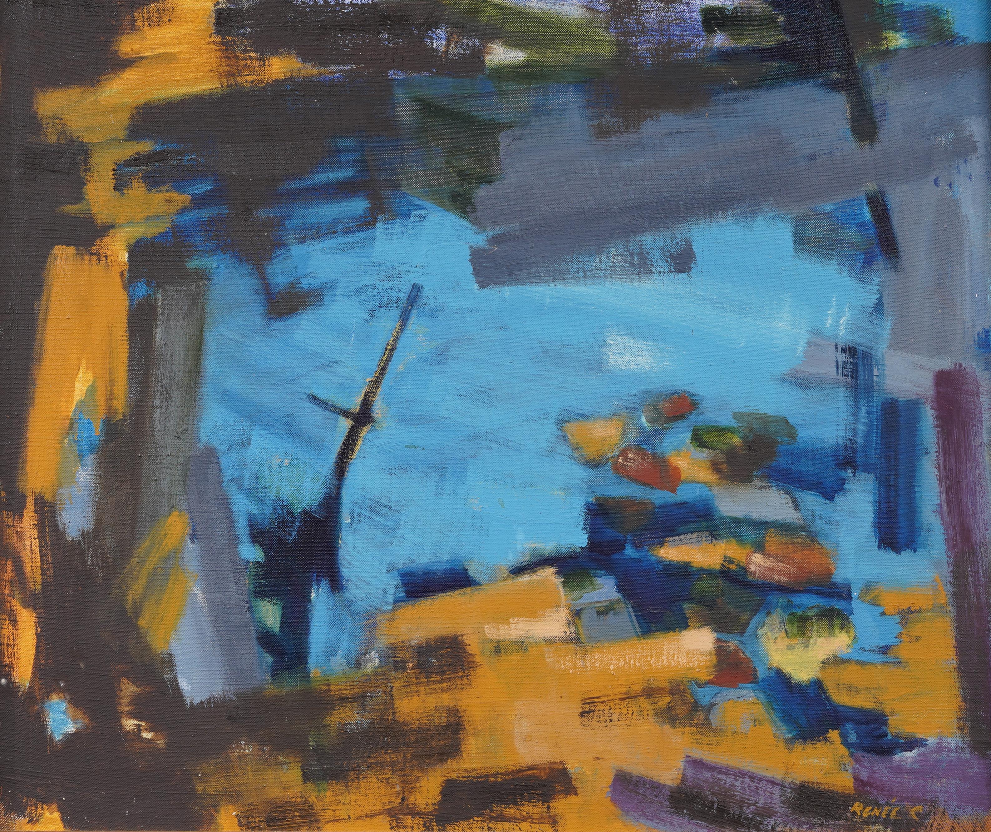 Grande pittura ad olio antica americana firmata, astratta e sabbiosa, con cornice - Painting di Unknown