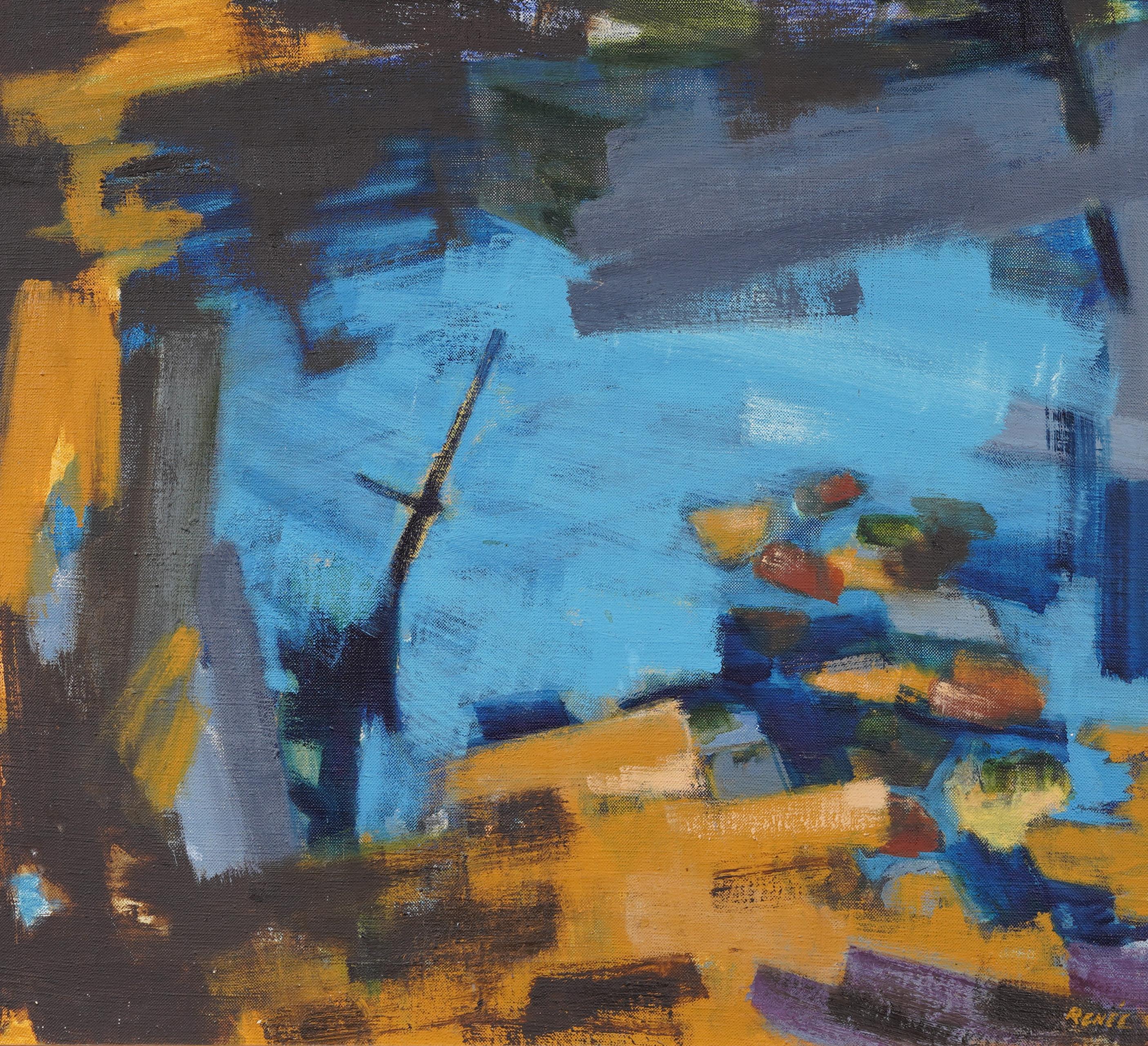 Grande pittura ad olio antica americana firmata, astratta e sabbiosa, con cornice - Painting Astratto di Unknown